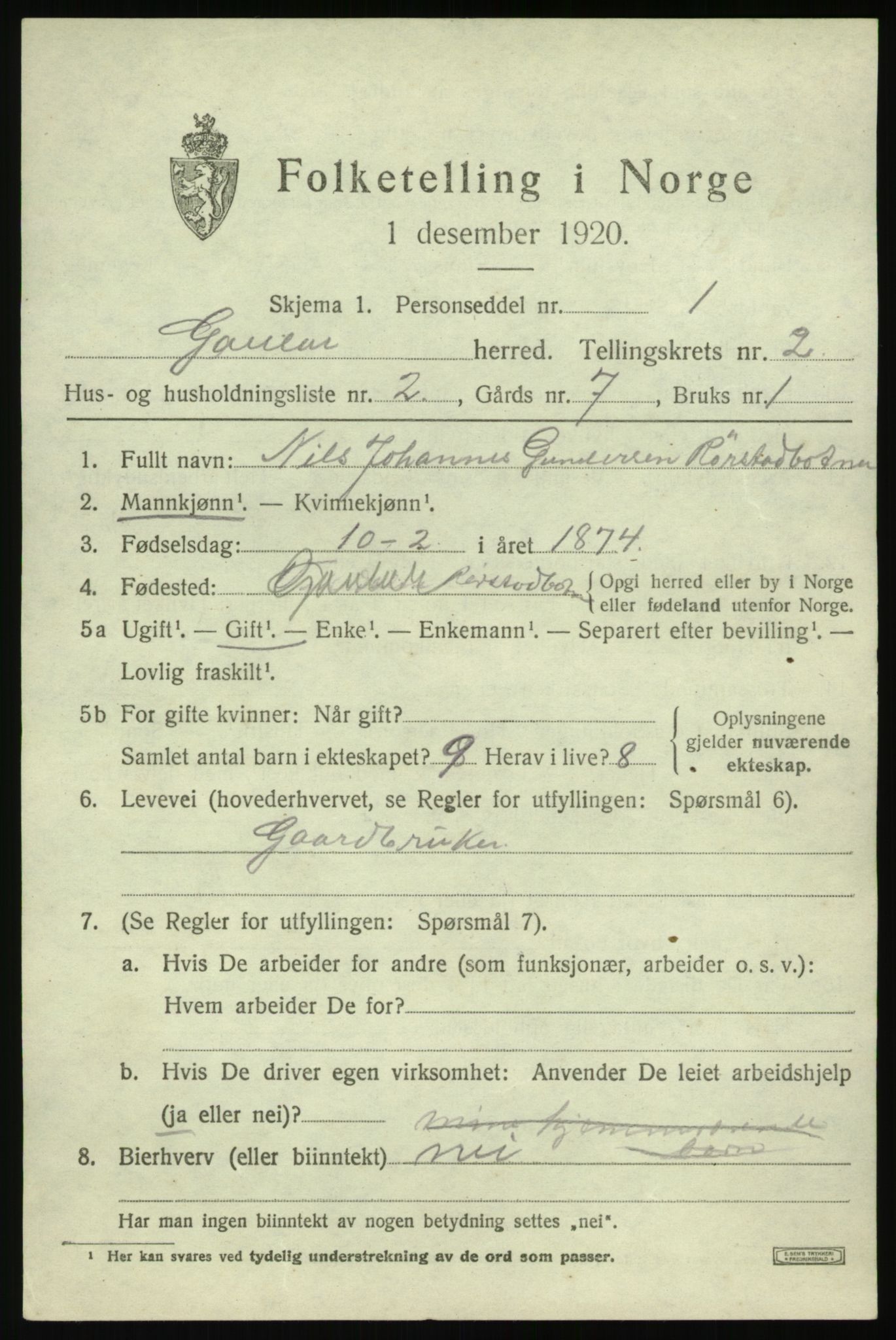 SAB, 1920 census for Gaular, 1920, p. 1560