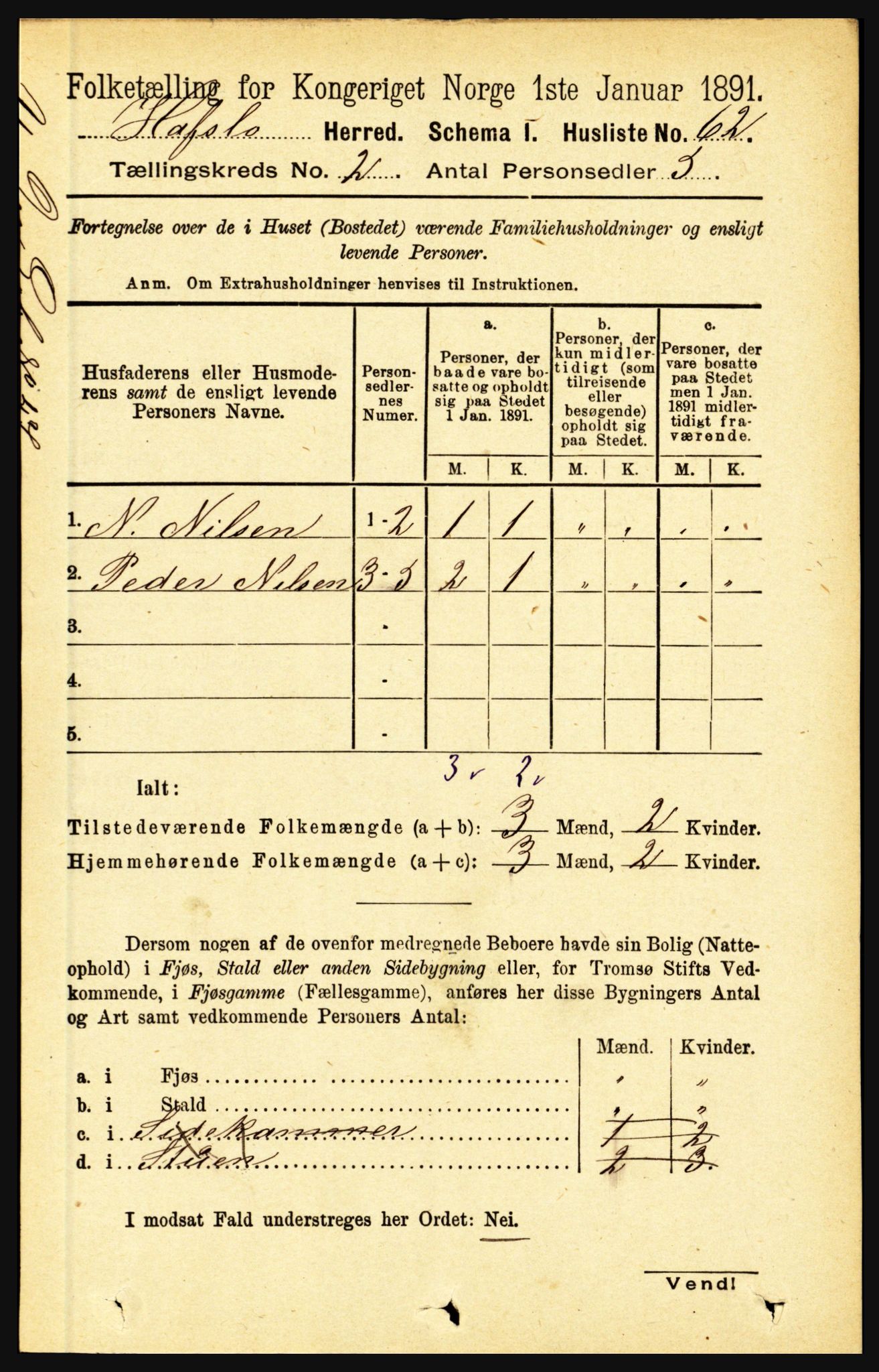 RA, 1891 census for 1425 Hafslo, 1891, p. 539