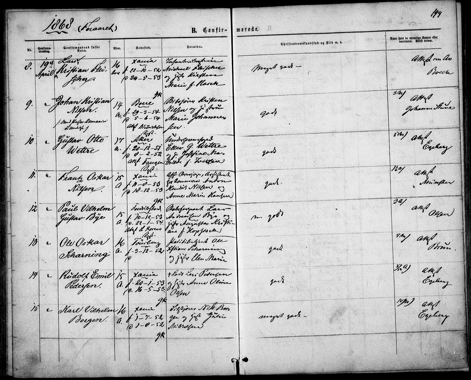 Garnisonsmenigheten Kirkebøker, AV/SAO-A-10846/F/Fa/L0010: Parish register (official) no. 10, 1859-1869, p. 194