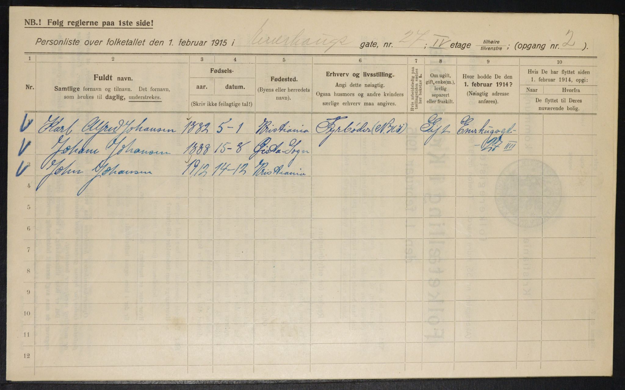 OBA, Municipal Census 1915 for Kristiania, 1915, p. 21269