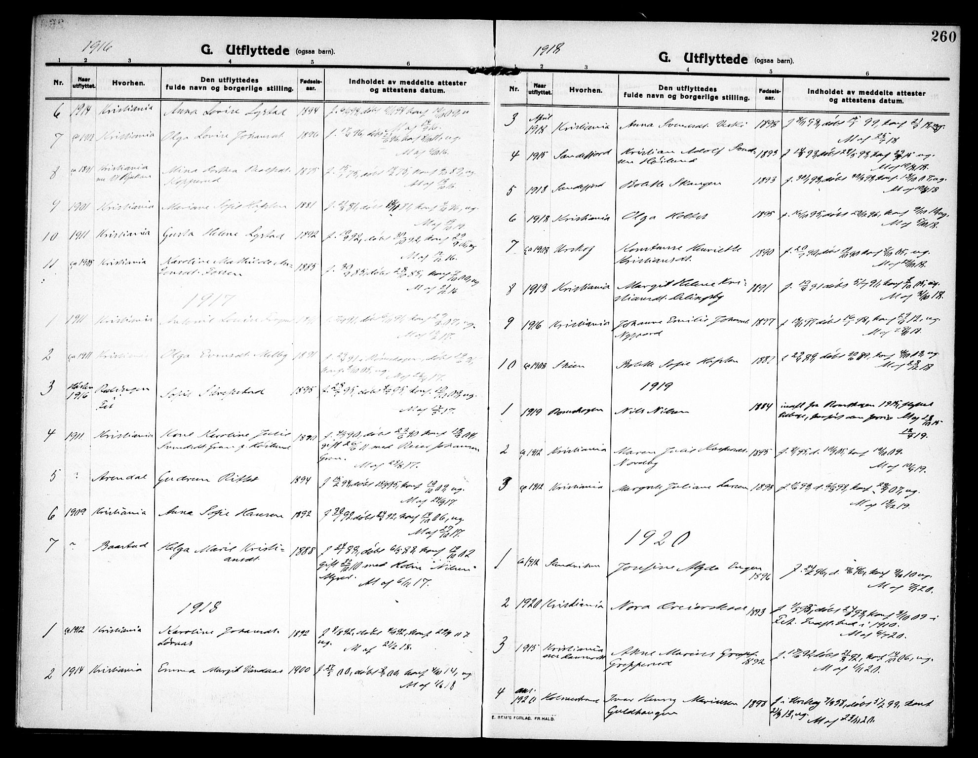 Høland prestekontor Kirkebøker, SAO/A-10346a/F/Fa/L0016: Parish register (official) no. I 16, 1912-1921, p. 260