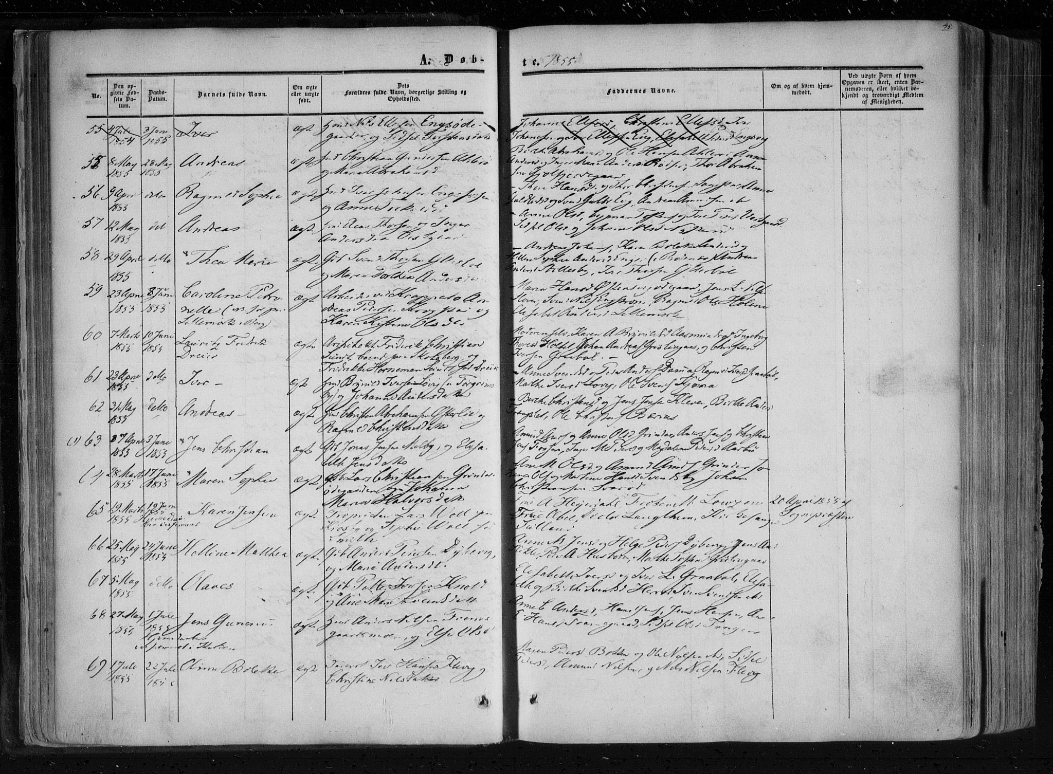 Aremark prestekontor Kirkebøker, AV/SAO-A-10899/F/Fc/L0003: Parish register (official) no. III 3, 1850-1865, p. 45