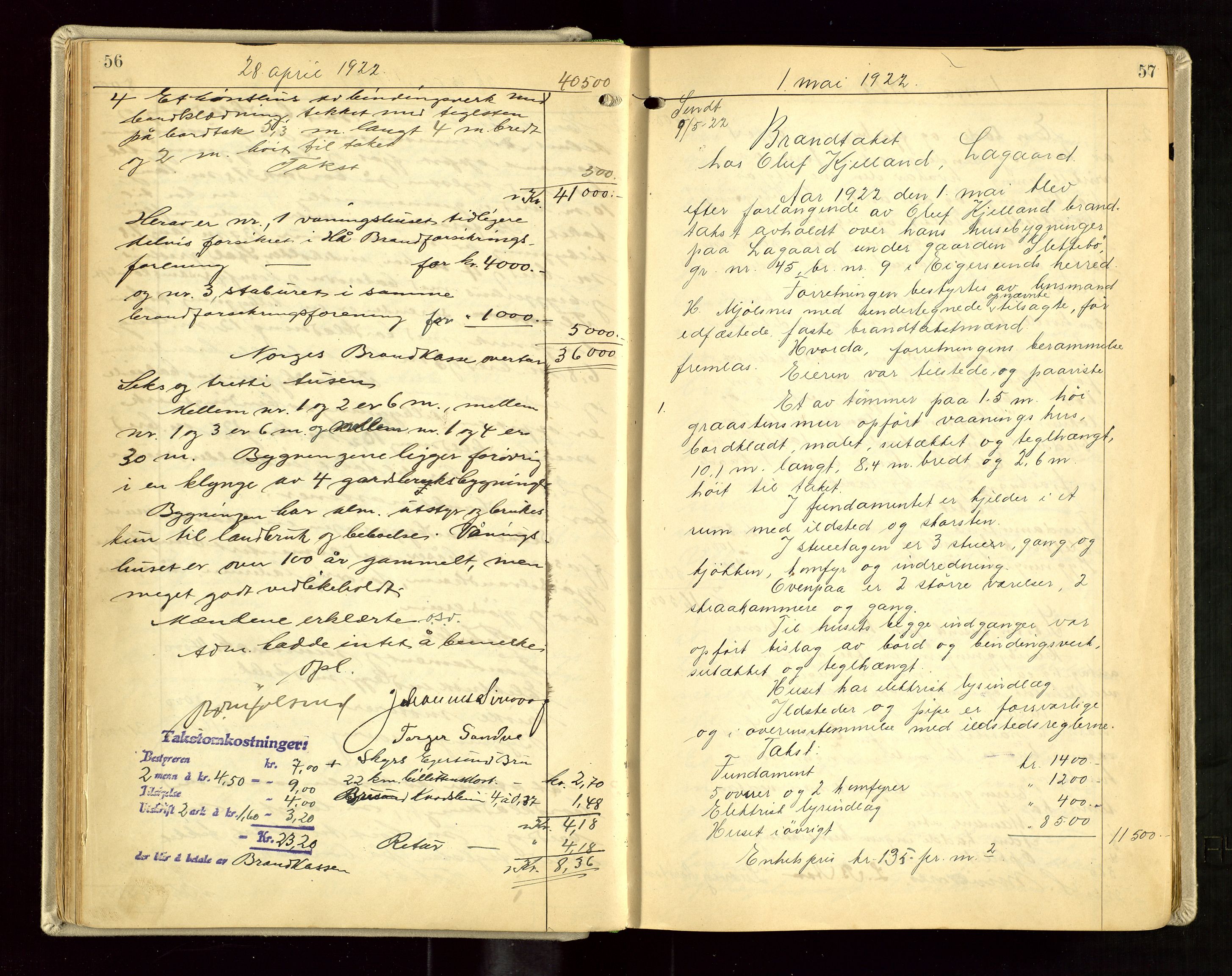 Eigersund lensmannskontor, AV/SAST-A-100171/Goa/L0005: "Branntakstprotokoll", 1921-1936, p. 56-57