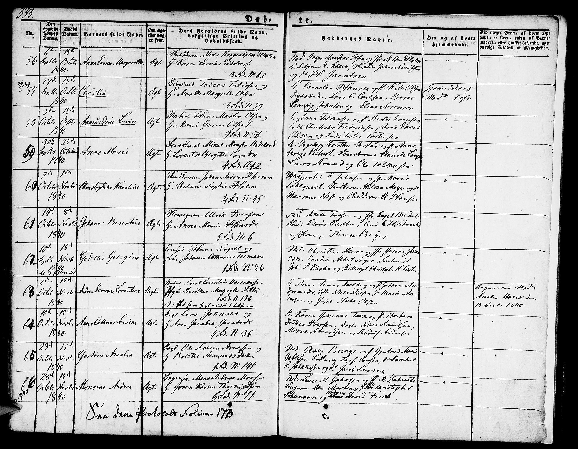 Nykirken Sokneprestembete, SAB/A-77101/H/Hab: Parish register (copy) no. A 5I, 1821-1841, p. 333