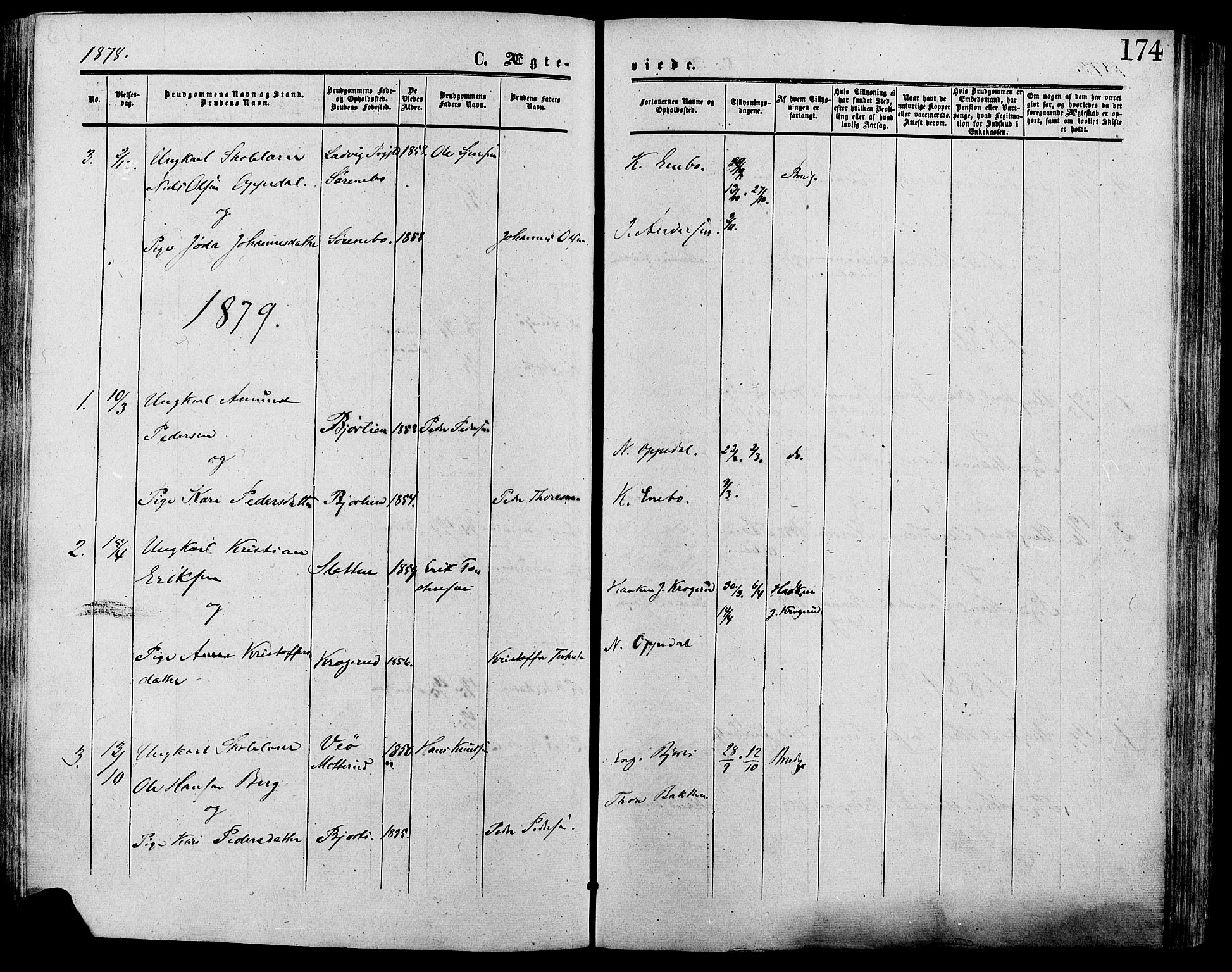 Lesja prestekontor, SAH/PREST-068/H/Ha/Haa/L0009: Parish register (official) no. 9, 1854-1889, p. 174