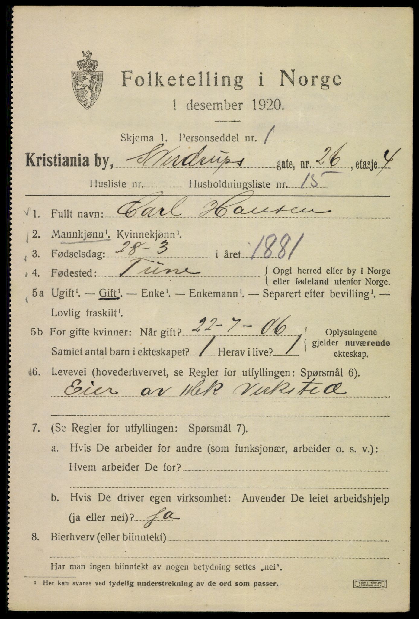 SAO, 1920 census for Kristiania, 1920, p. 558959