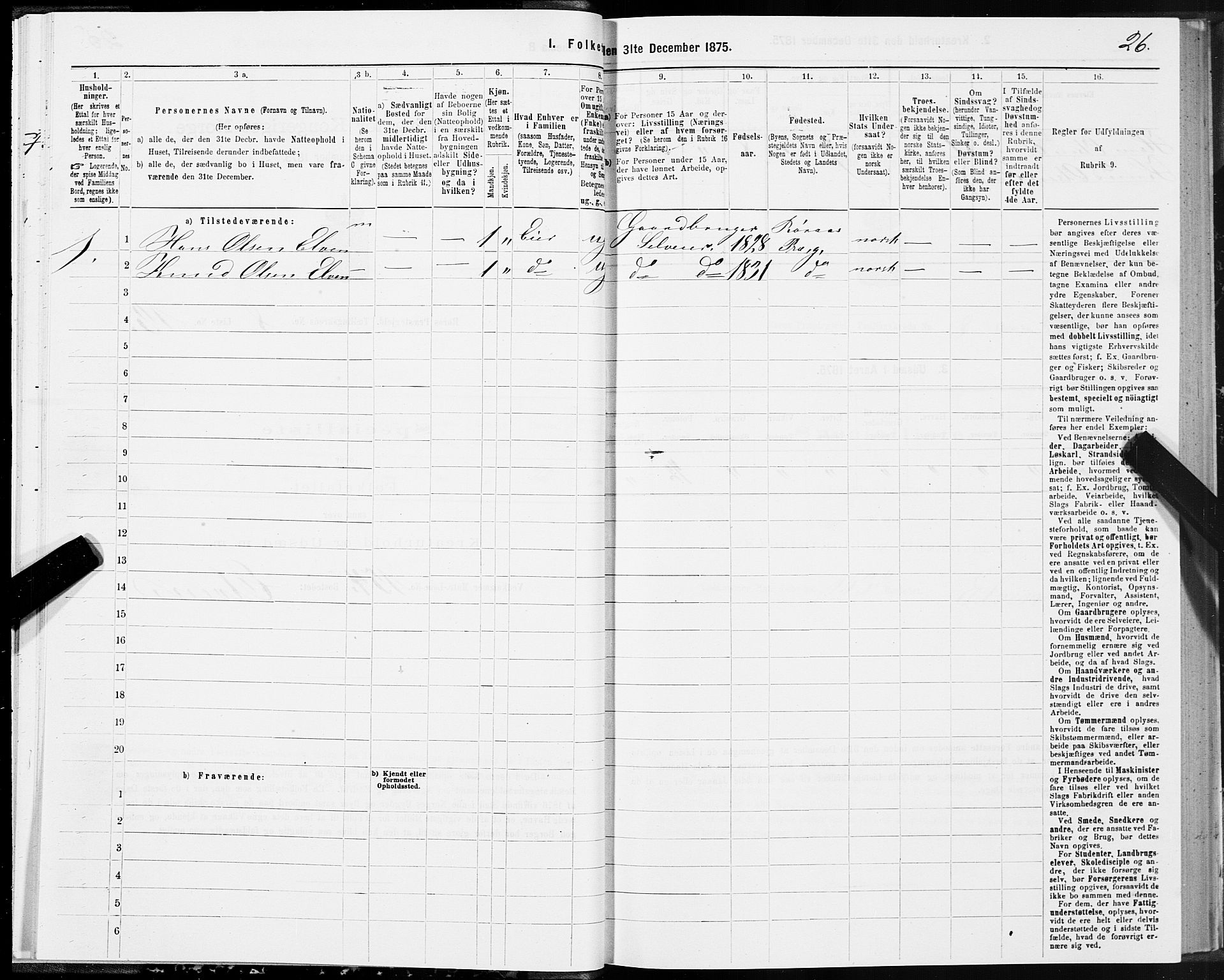 SAT, 1875 census for 1640P Røros, 1875, p. 5026