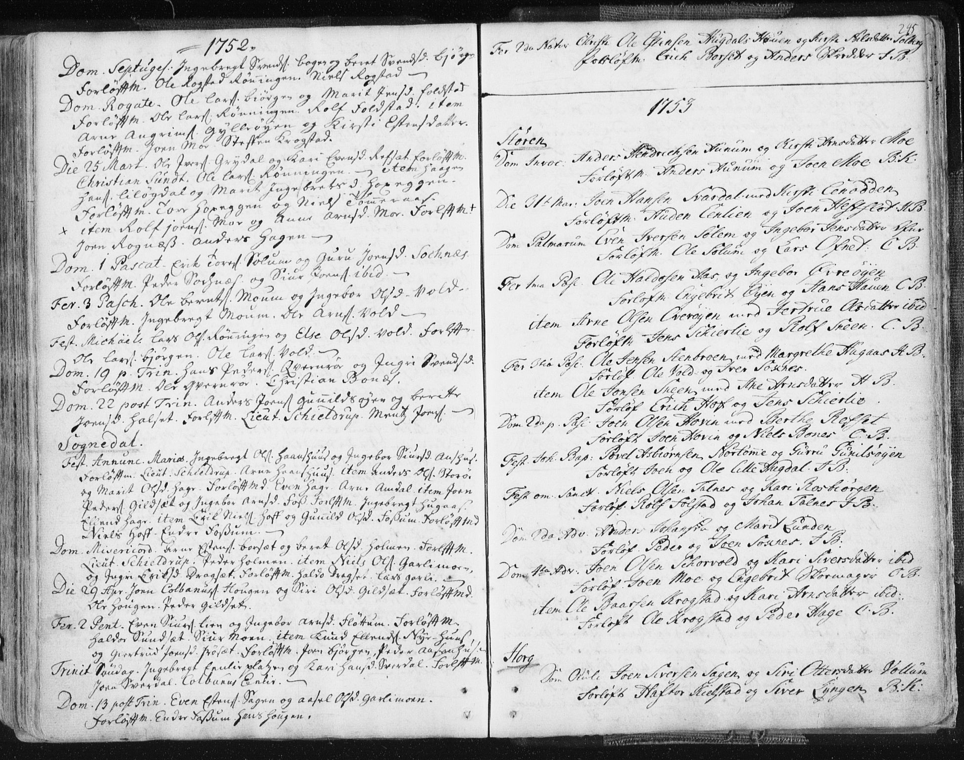 Ministerialprotokoller, klokkerbøker og fødselsregistre - Sør-Trøndelag, SAT/A-1456/687/L0991: Parish register (official) no. 687A02, 1747-1790, p. 245