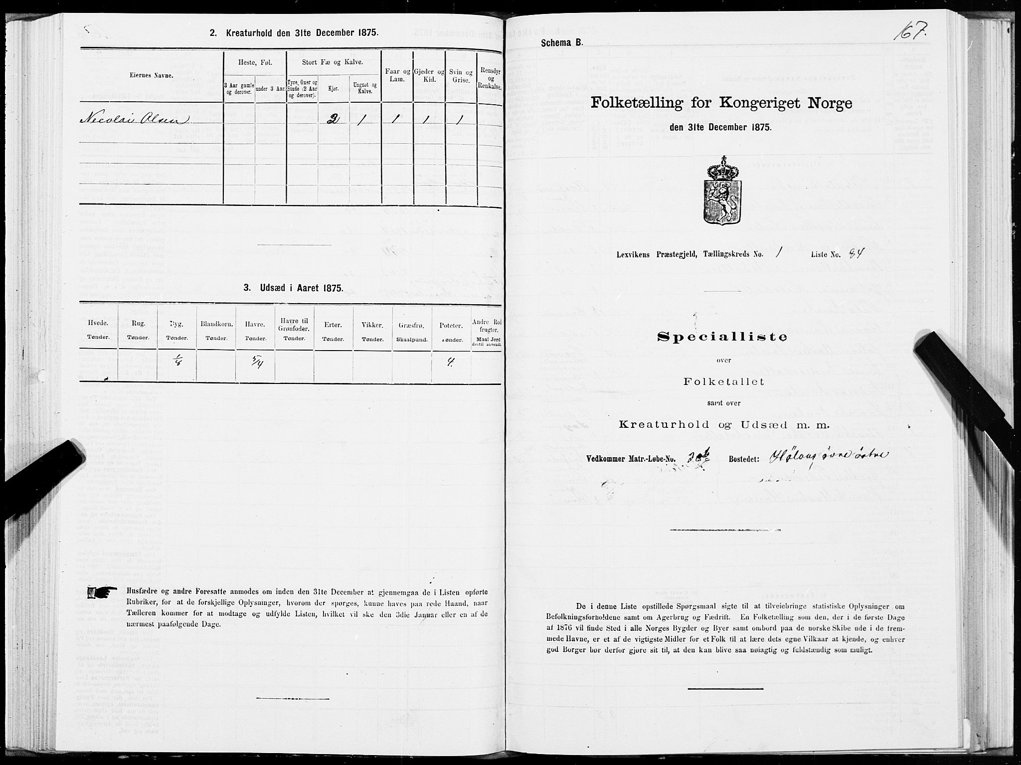 SAT, 1875 census for 1718P Leksvik, 1875, p. 1167