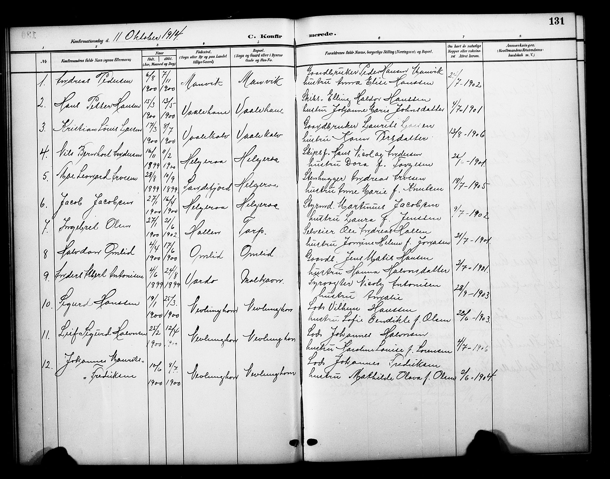 Brunlanes kirkebøker, AV/SAKO-A-342/G/Gb/L0003: Parish register (copy) no. II 3, 1903-1928, p. 131