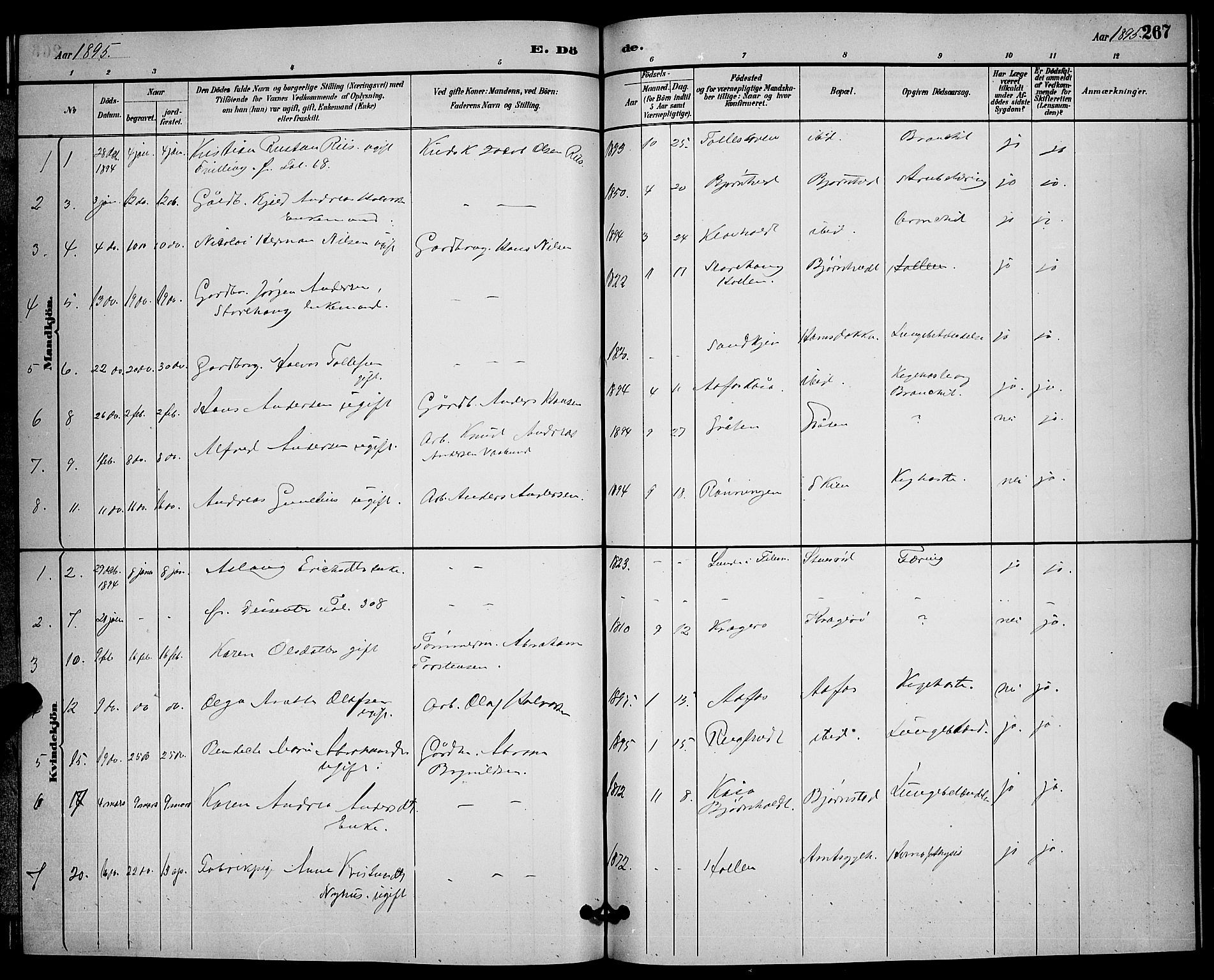 Solum kirkebøker, SAKO/A-306/G/Ga/L0007: Parish register (copy) no. I 7, 1884-1898, p. 267