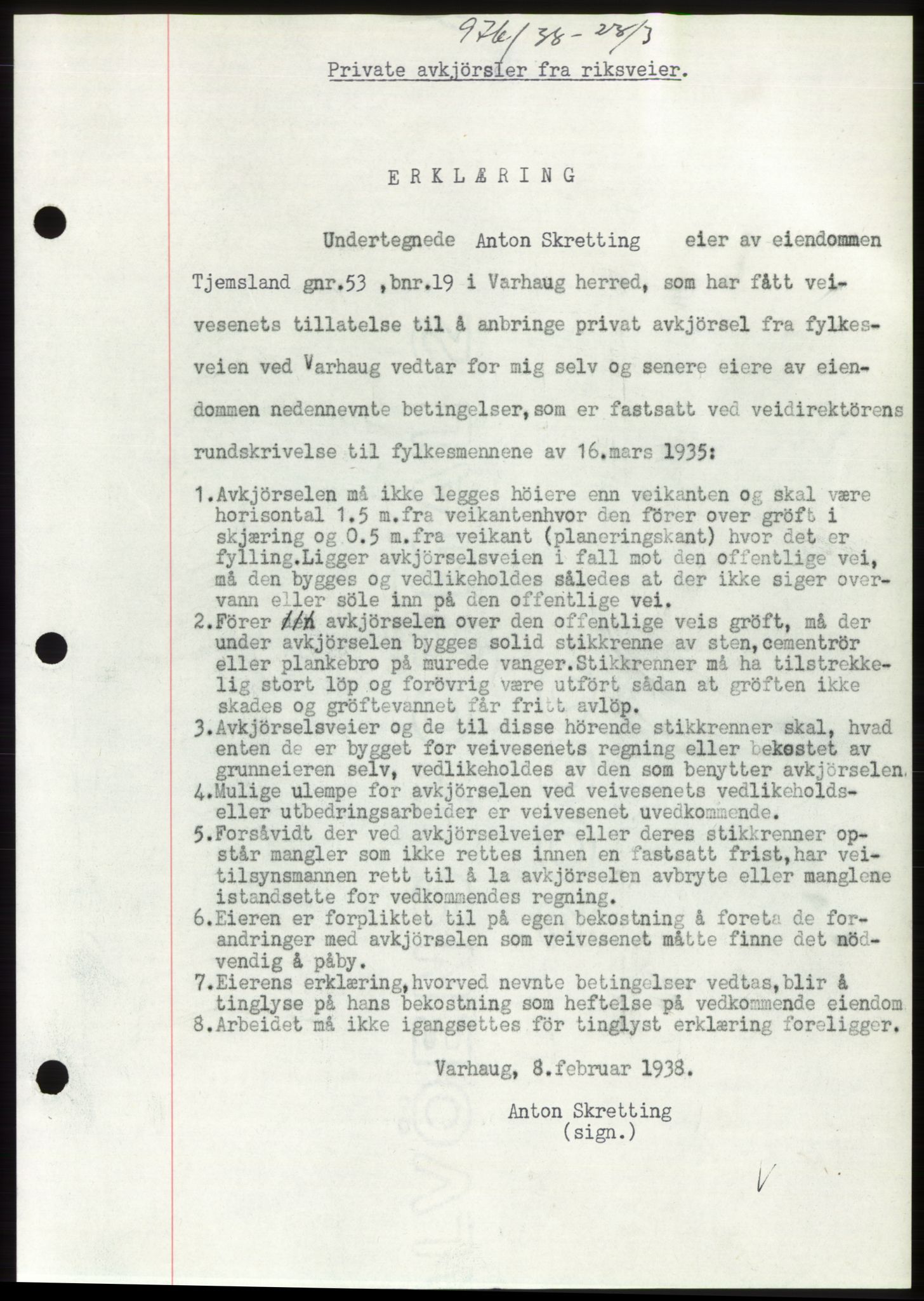 Jæren sorenskriveri, SAST/A-100310/03/G/Gba/L0070: Mortgage book, 1938-1938, Diary no: : 976/1938