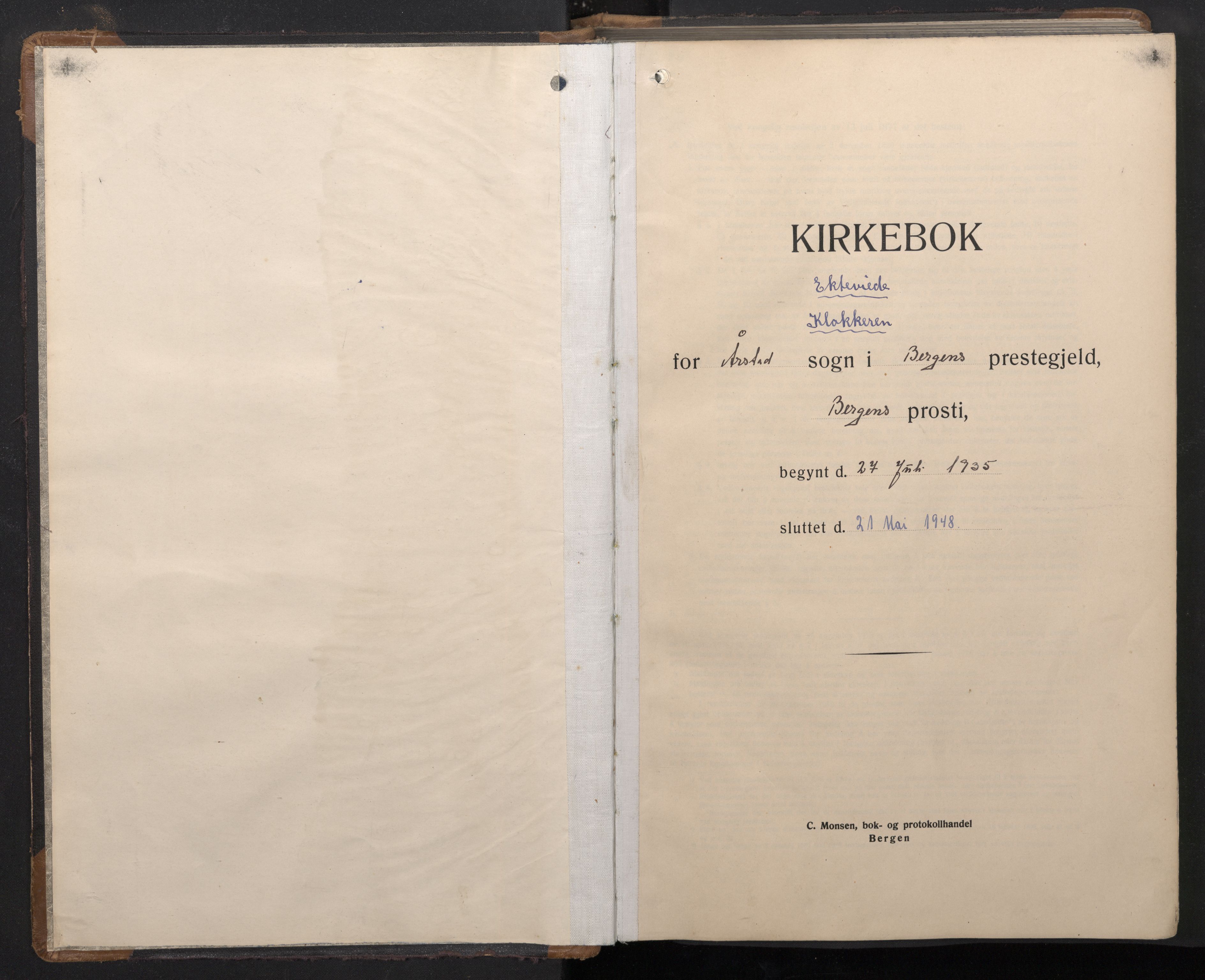 Årstad Sokneprestembete, SAB/A-79301/H/Hab/L0021: Parish register (copy) no. C 3, 1935-1948, p. 0b-1a