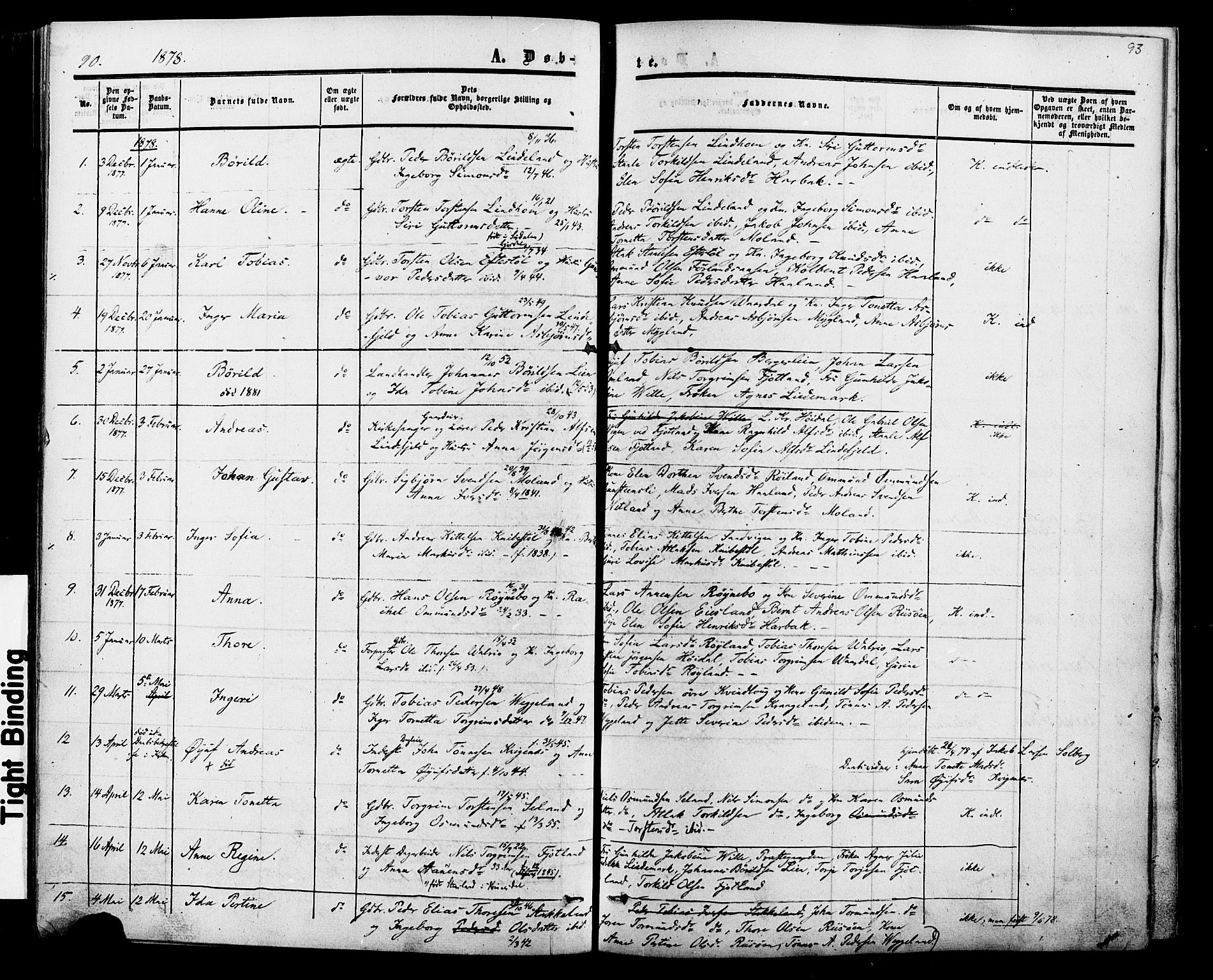 Fjotland sokneprestkontor, AV/SAK-1111-0010/F/Fa/L0001: Parish register (official) no. A 1, 1850-1879, p. 93