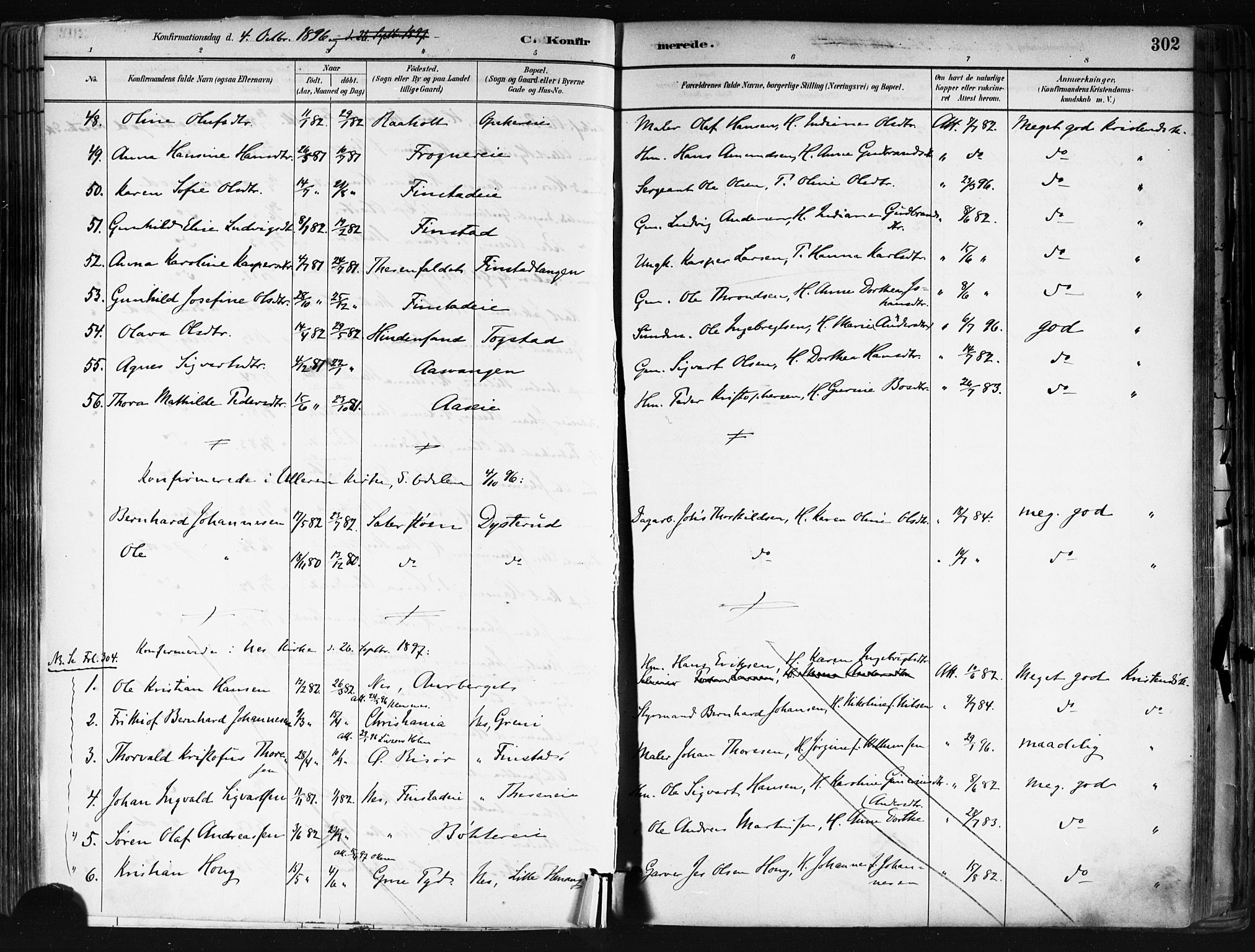 Nes prestekontor Kirkebøker, SAO/A-10410/F/Fa/L0010: Parish register (official) no. I 10, 1883-1898, p. 302