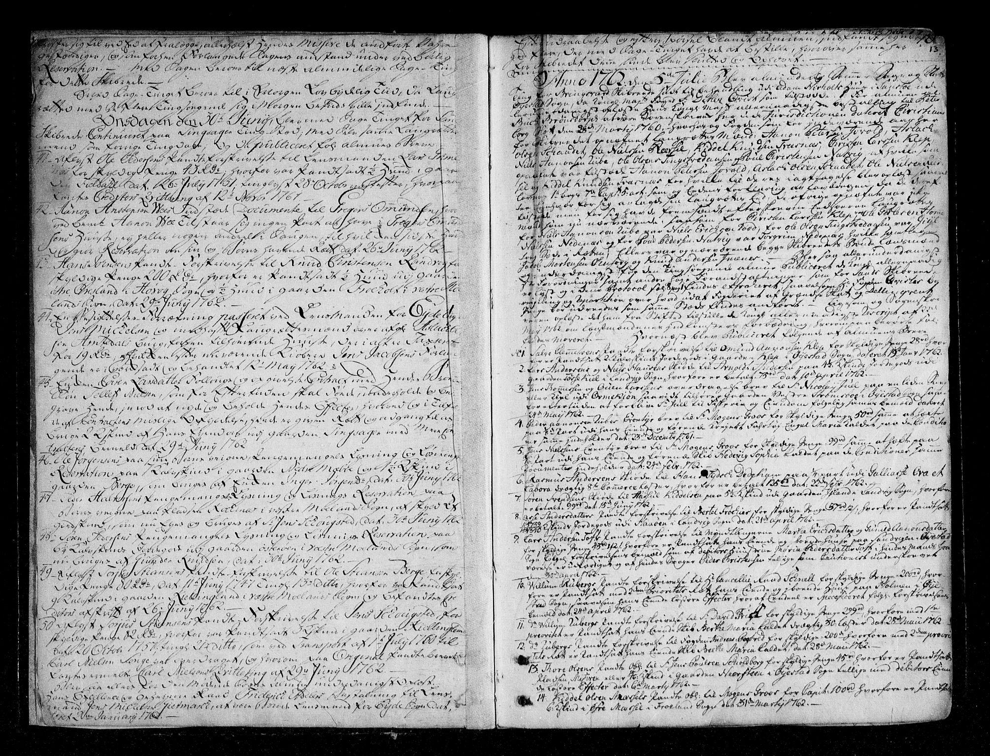 Nedenes sorenskriveri før 1824, SAK/1221-0007/F/Fa/L0032: Tingbok med register nr 27, 1762-1769, p. 12b-13a