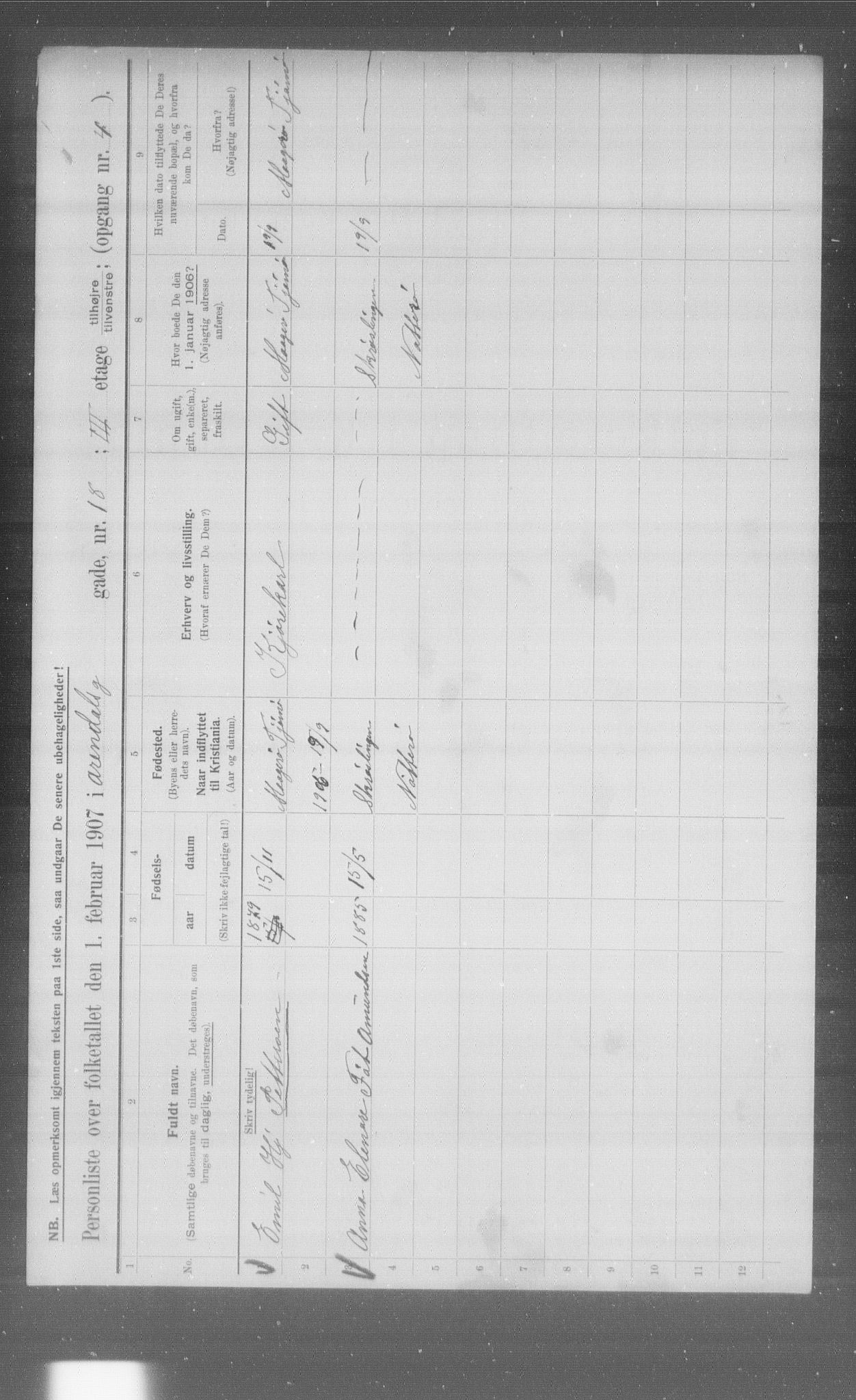 OBA, Municipal Census 1907 for Kristiania, 1907, p. 1128