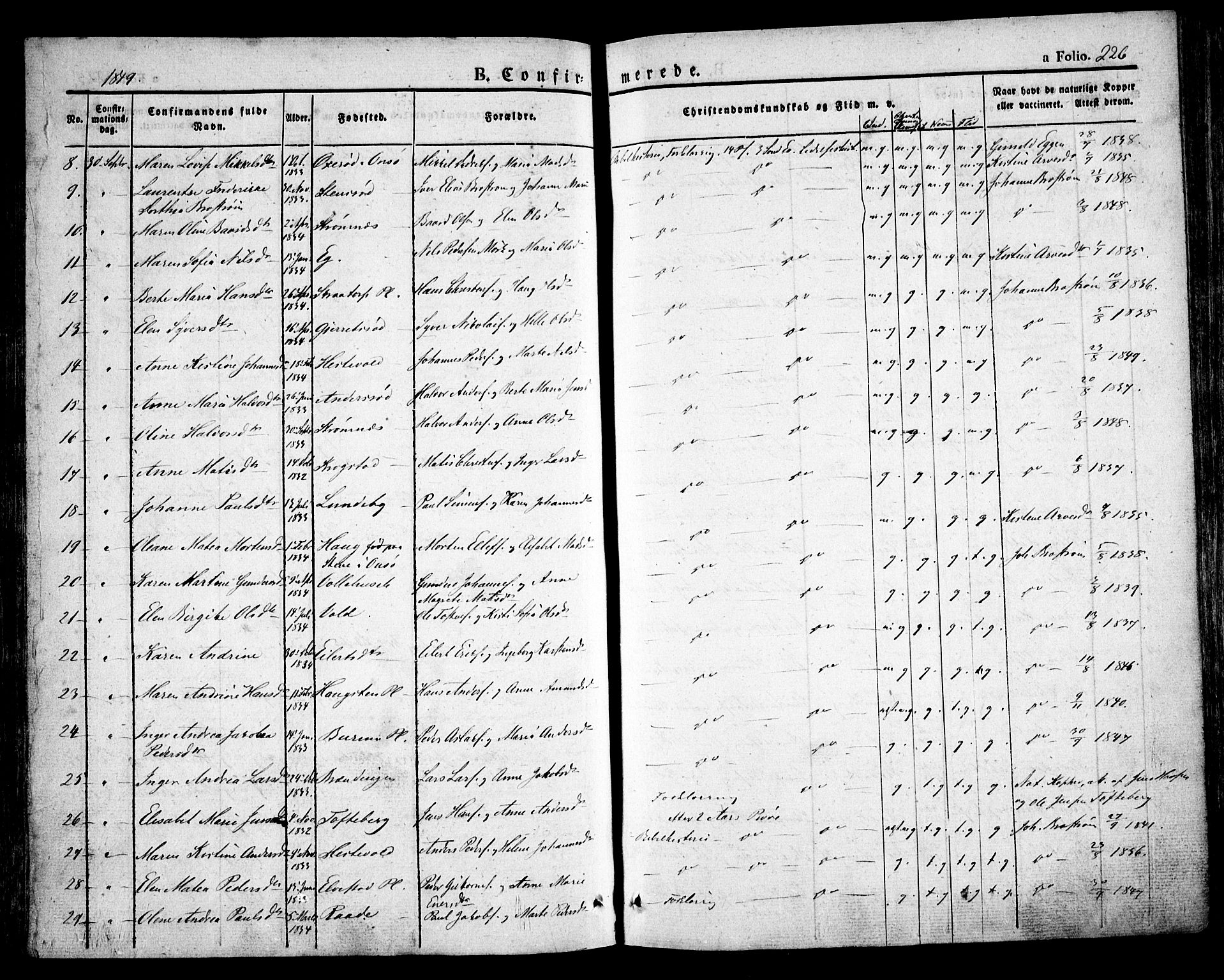 Råde prestekontor kirkebøker, AV/SAO-A-2009/F/Fa/L0005: Parish register (official) no. 5, 1830-1853, p. 226