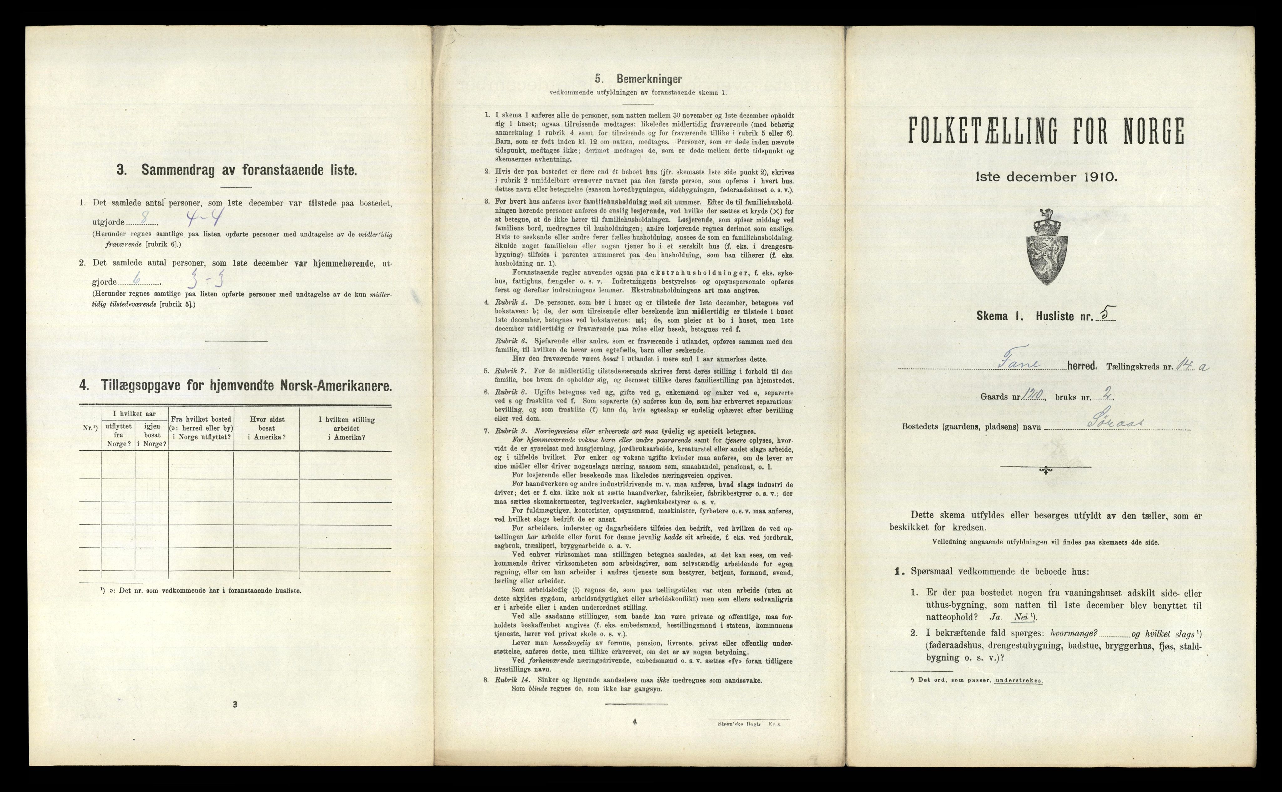 RA, 1910 census for Fana, 1910, p. 1829