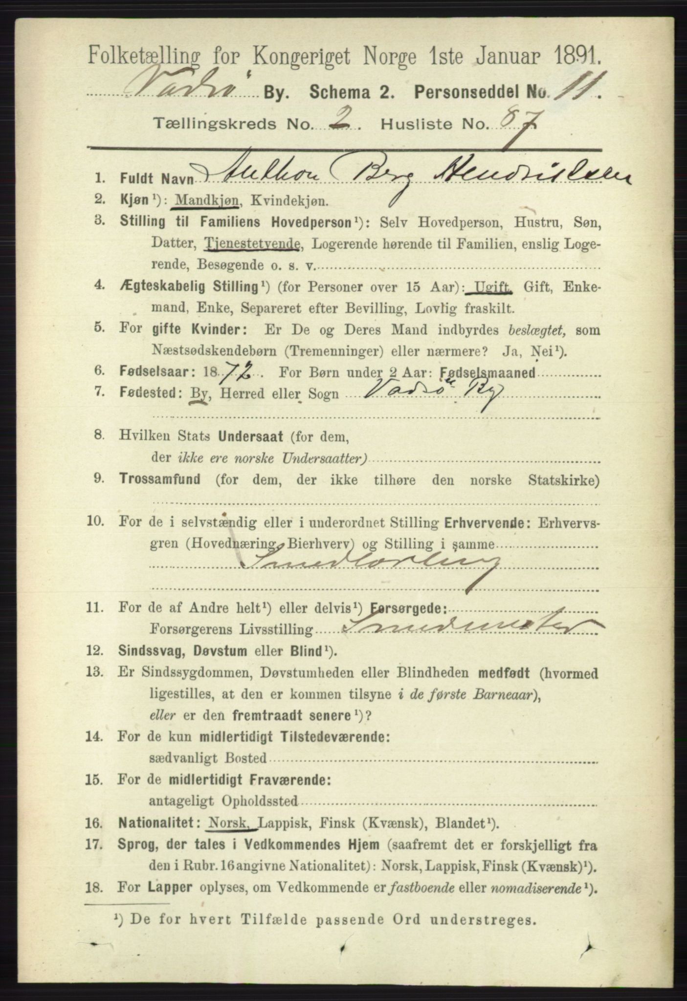 RA, 1891 census for 2003 Vadsø, 1891, p. 1537