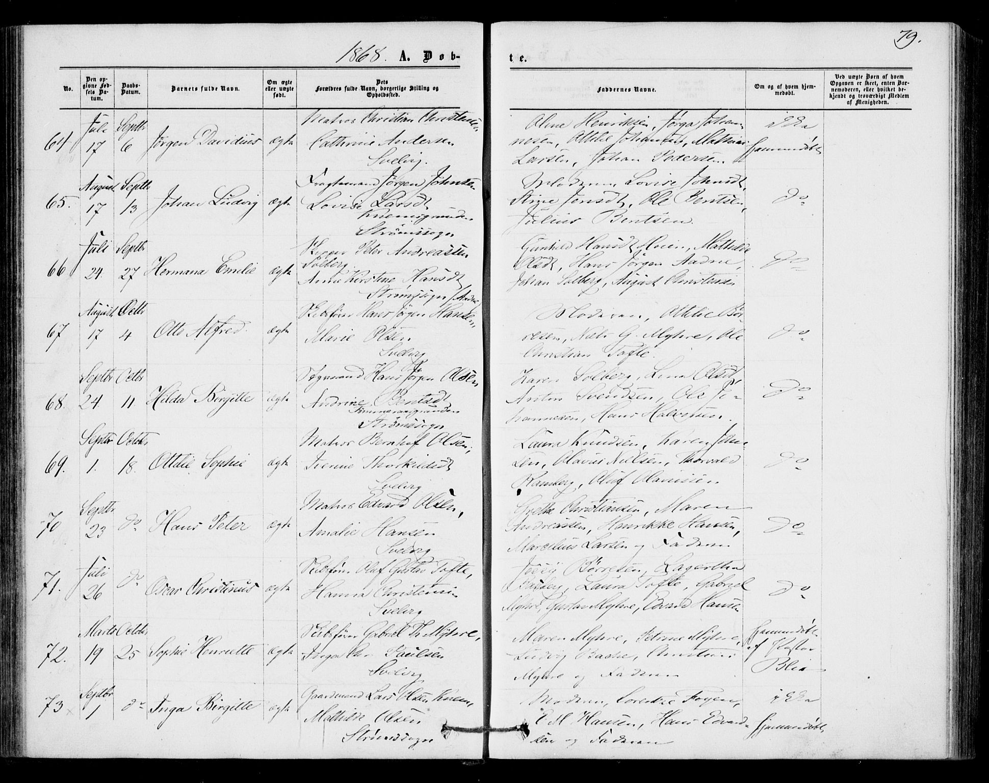 Strømm kirkebøker, SAKO/A-322/F/Fa/L0001: Parish register (official) no. I 1, 1861-1869, p. 79