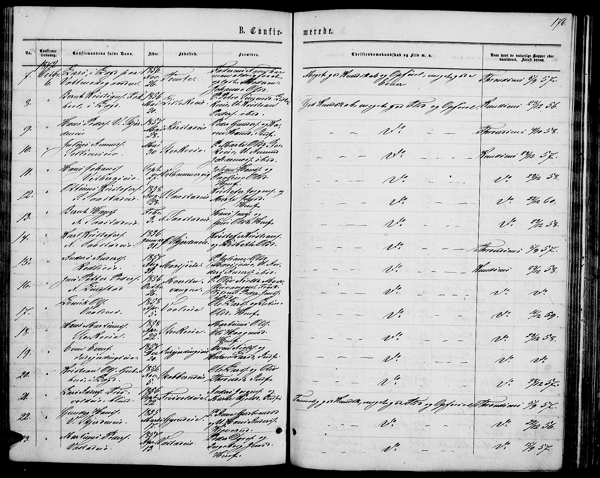 Stange prestekontor, AV/SAH-PREST-002/L/L0006: Parish register (copy) no. 6, 1864-1882, p. 176