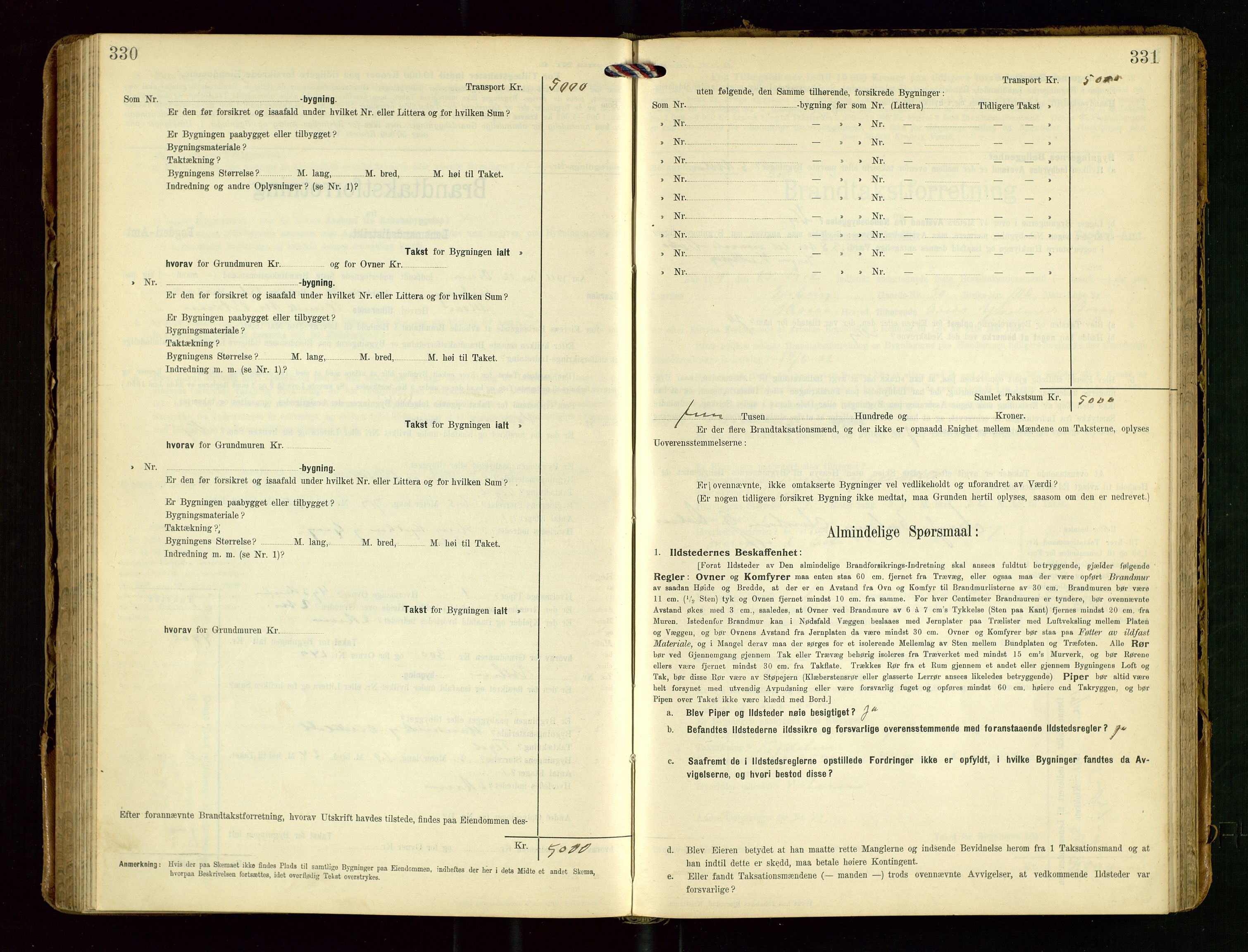 Torvestad lensmannskontor, SAST/A-100307/1/Gob/L0004: "Brandtaxationsprotokol for Torvestad Lensmannsdistrikt", 1909-1923, p. 330-331