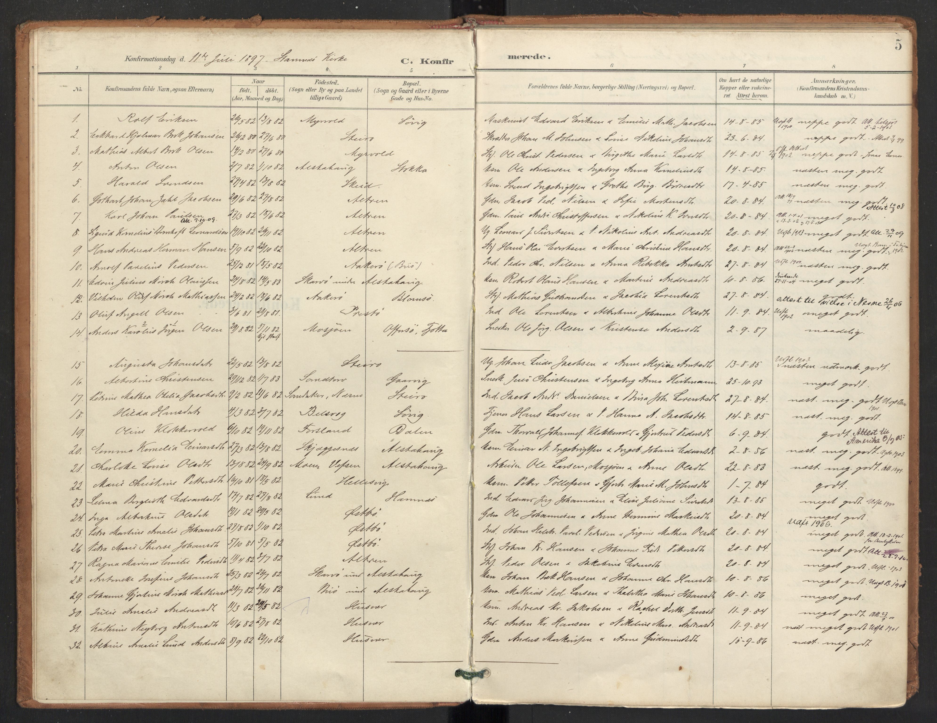 Ministerialprotokoller, klokkerbøker og fødselsregistre - Nordland, SAT/A-1459/830/L0454: Parish register (official) no. 830A18, 1897-1913, p. 5