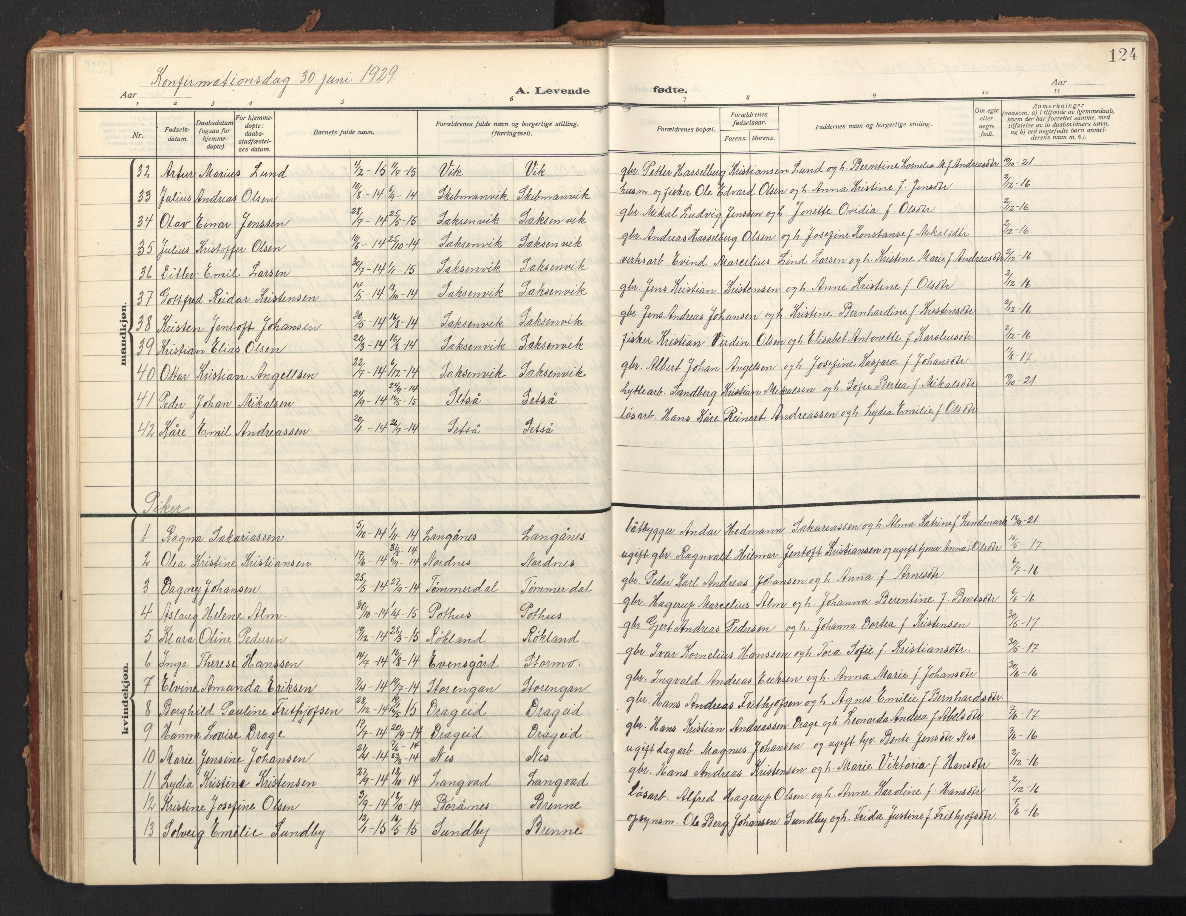 Ministerialprotokoller, klokkerbøker og fødselsregistre - Nordland, SAT/A-1459/847/L0683: Parish register (copy) no. 847C11, 1908-1929, p. 124