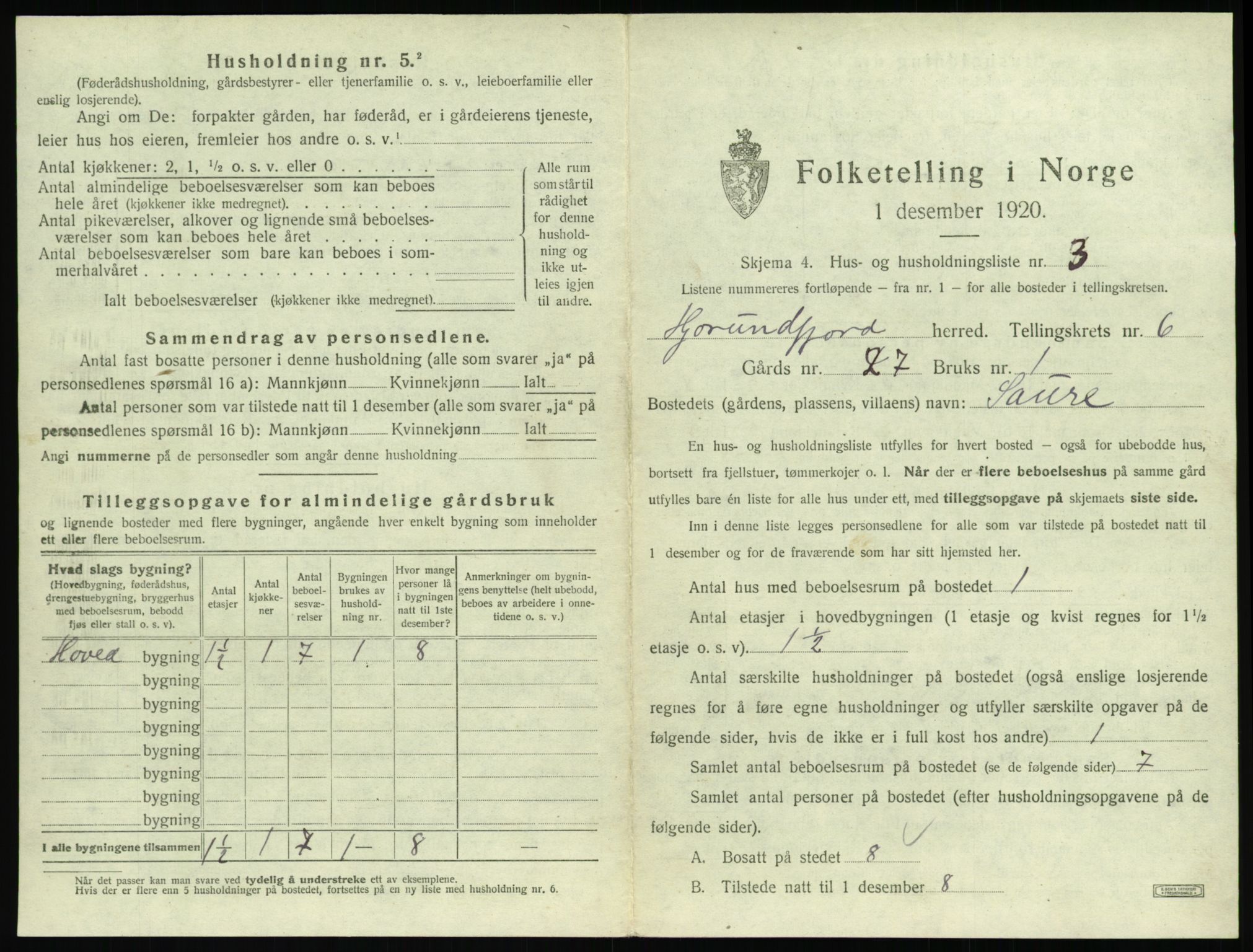 SAT, 1920 census for Hjørundfjord, 1920, p. 277