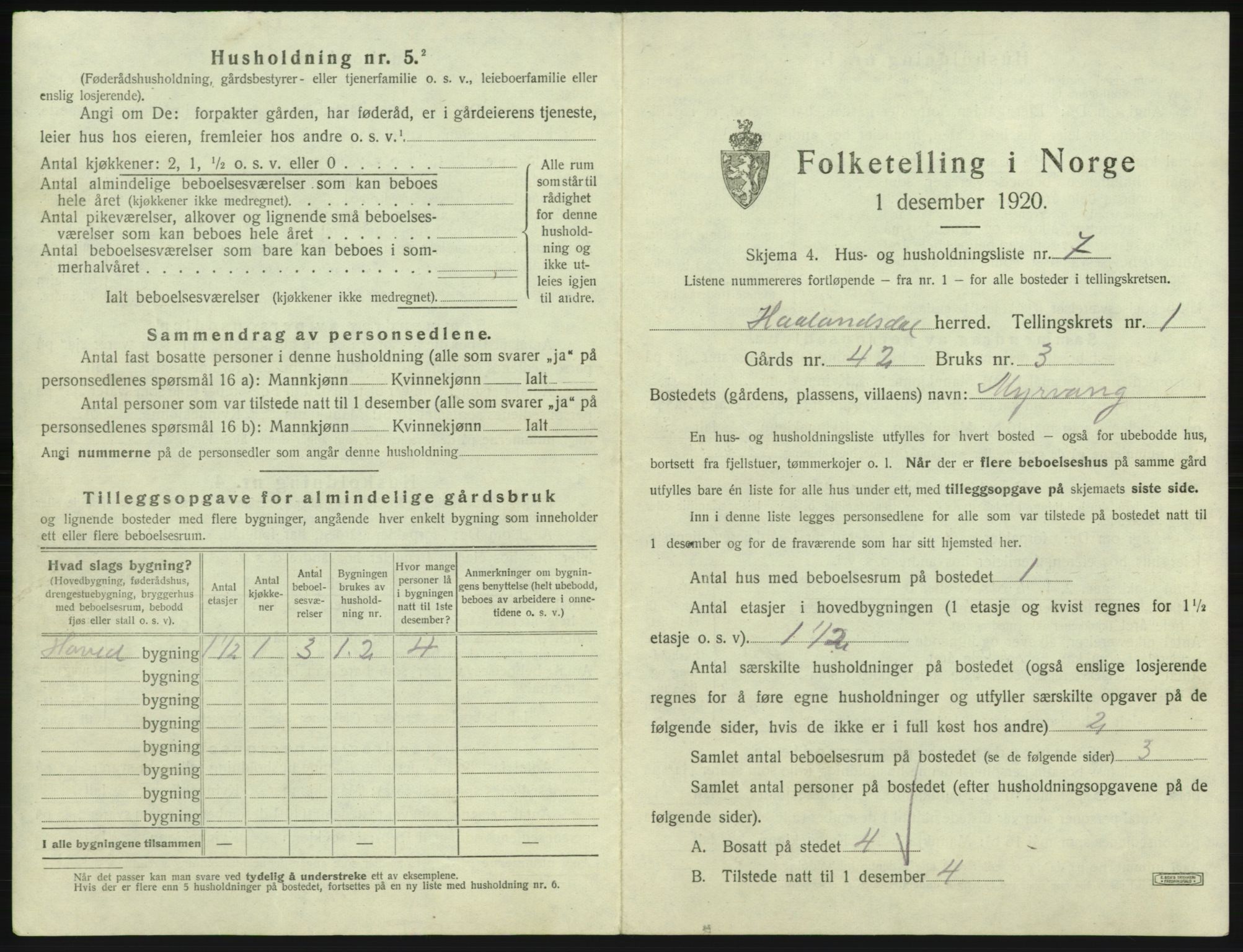 SAB, 1920 census for Hålandsdal, 1920, p. 37