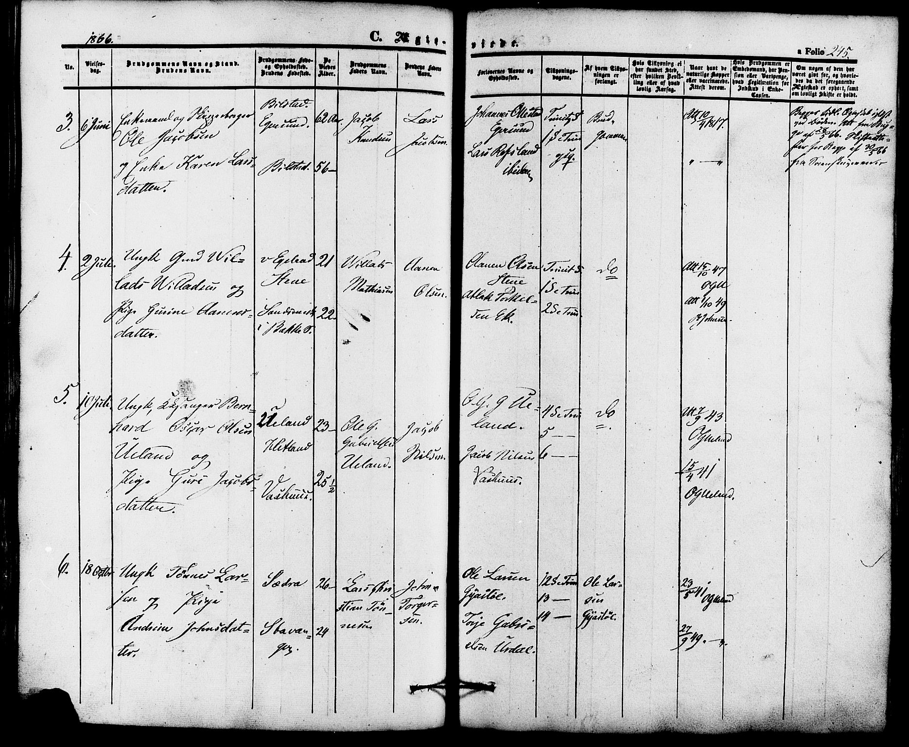 Lund sokneprestkontor, AV/SAST-A-101809/S06/L0010: Parish register (official) no. A 9, 1854-1886, p. 245