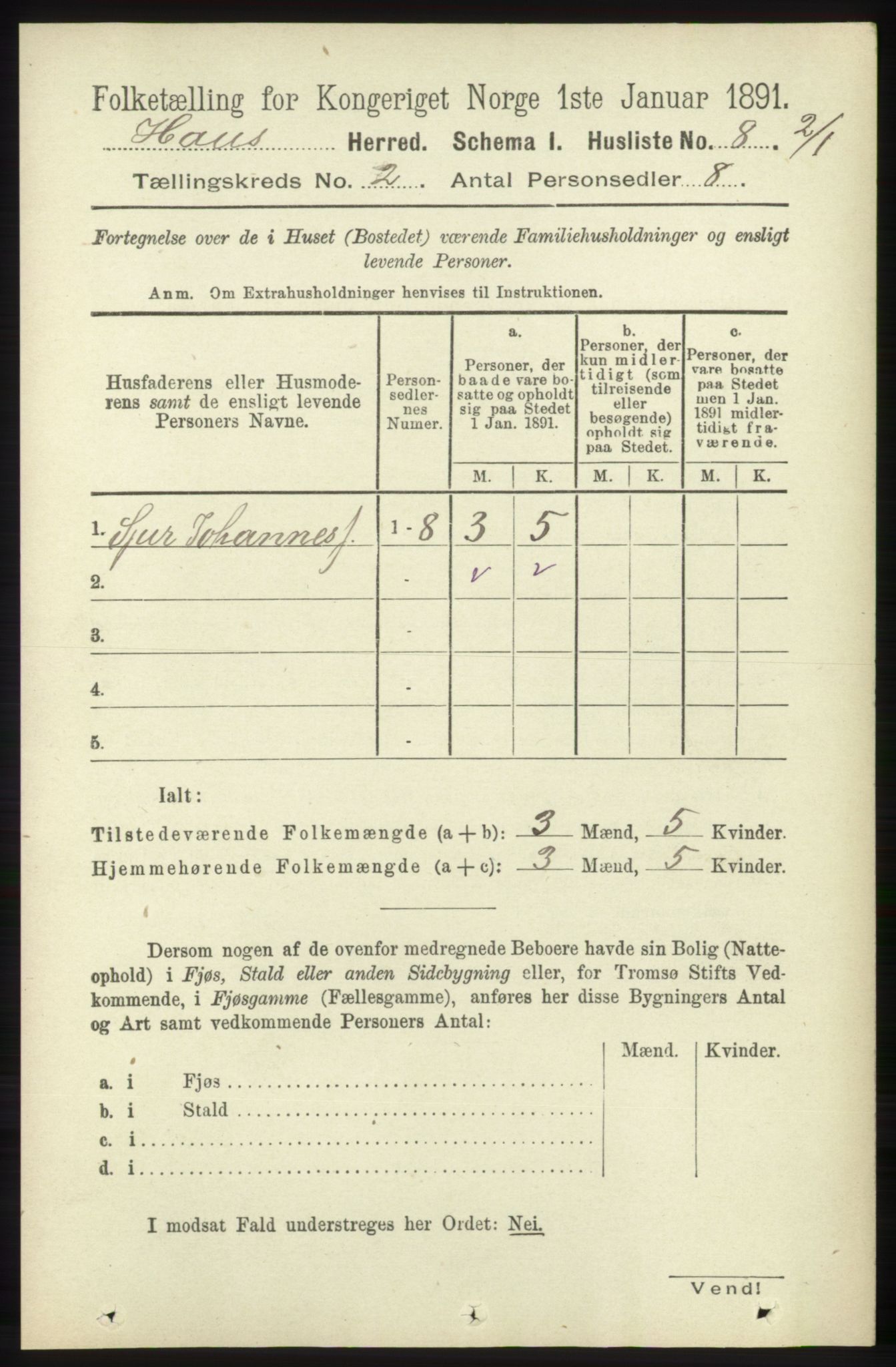 RA, 1891 census for 1250 Haus, 1891, p. 457