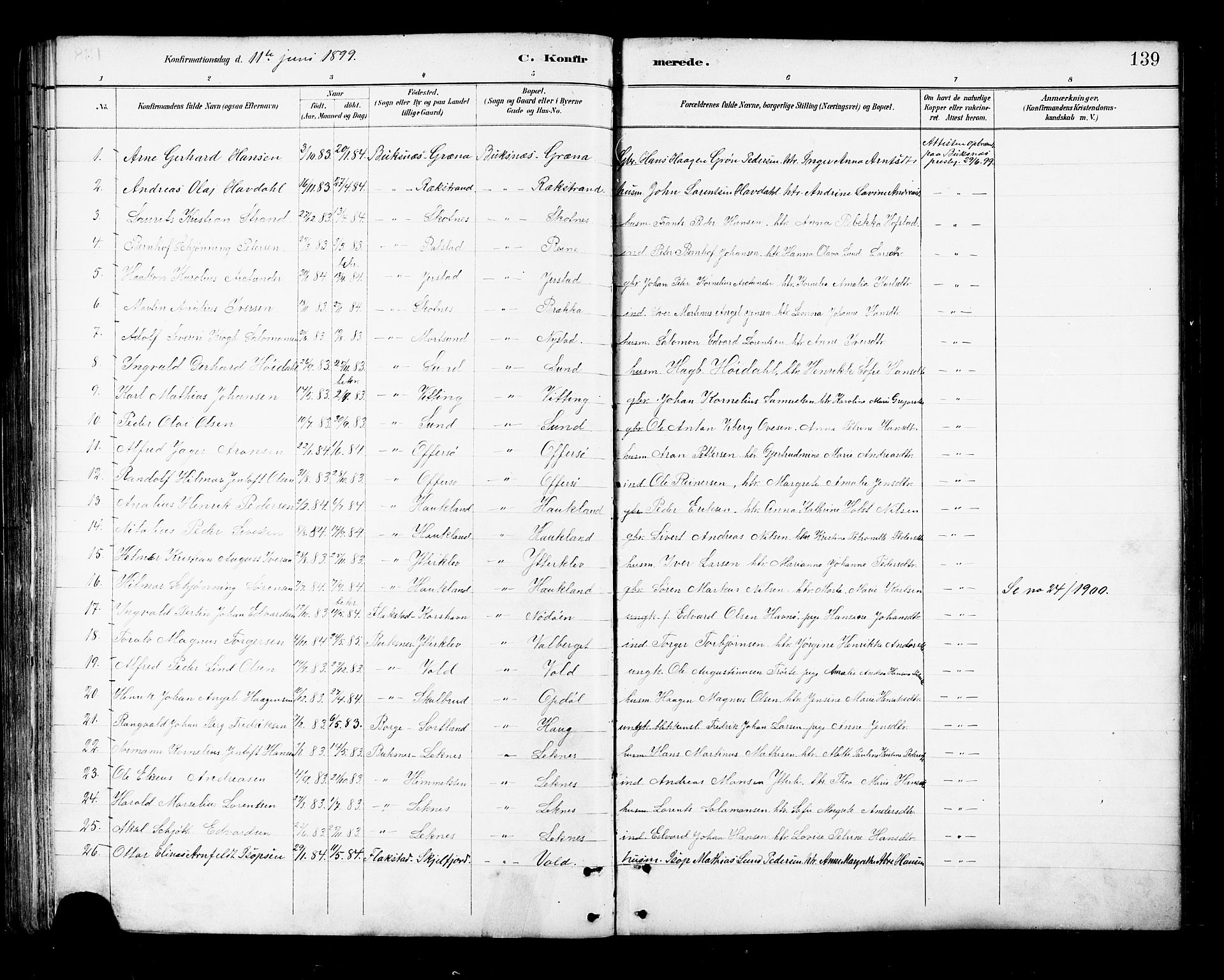 Ministerialprotokoller, klokkerbøker og fødselsregistre - Nordland, AV/SAT-A-1459/881/L1167: Parish register (copy) no. 881C04, 1886-1899, p. 139