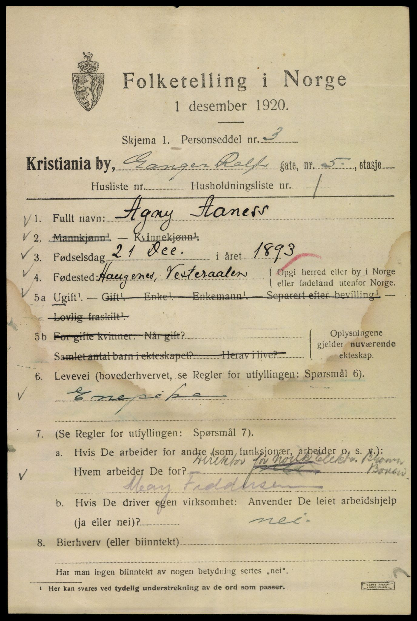 SAO, 1920 census for Kristiania, 1920, p. 247015