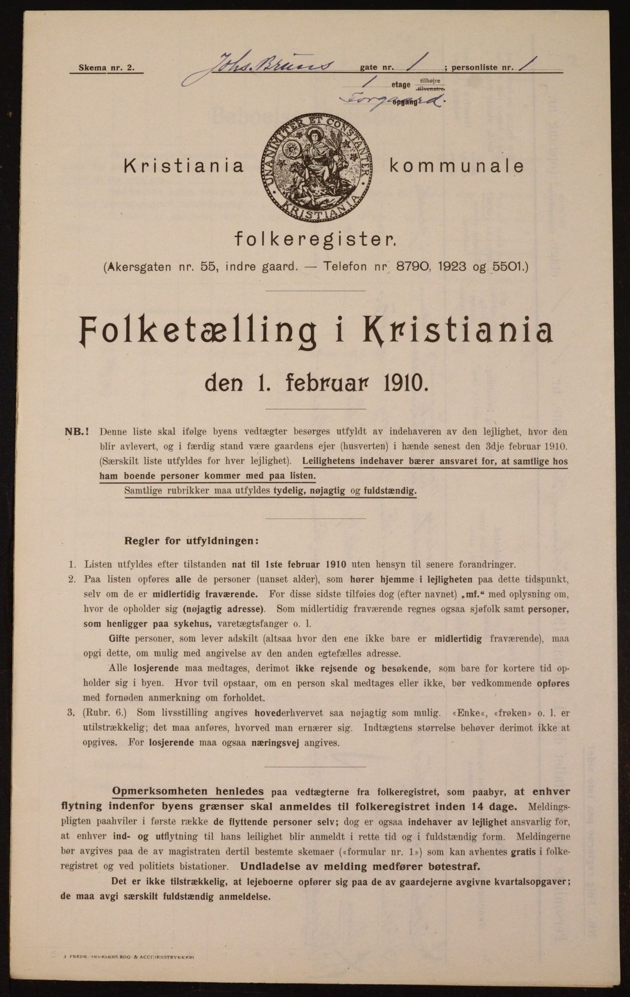 OBA, Municipal Census 1910 for Kristiania, 1910, p. 45707