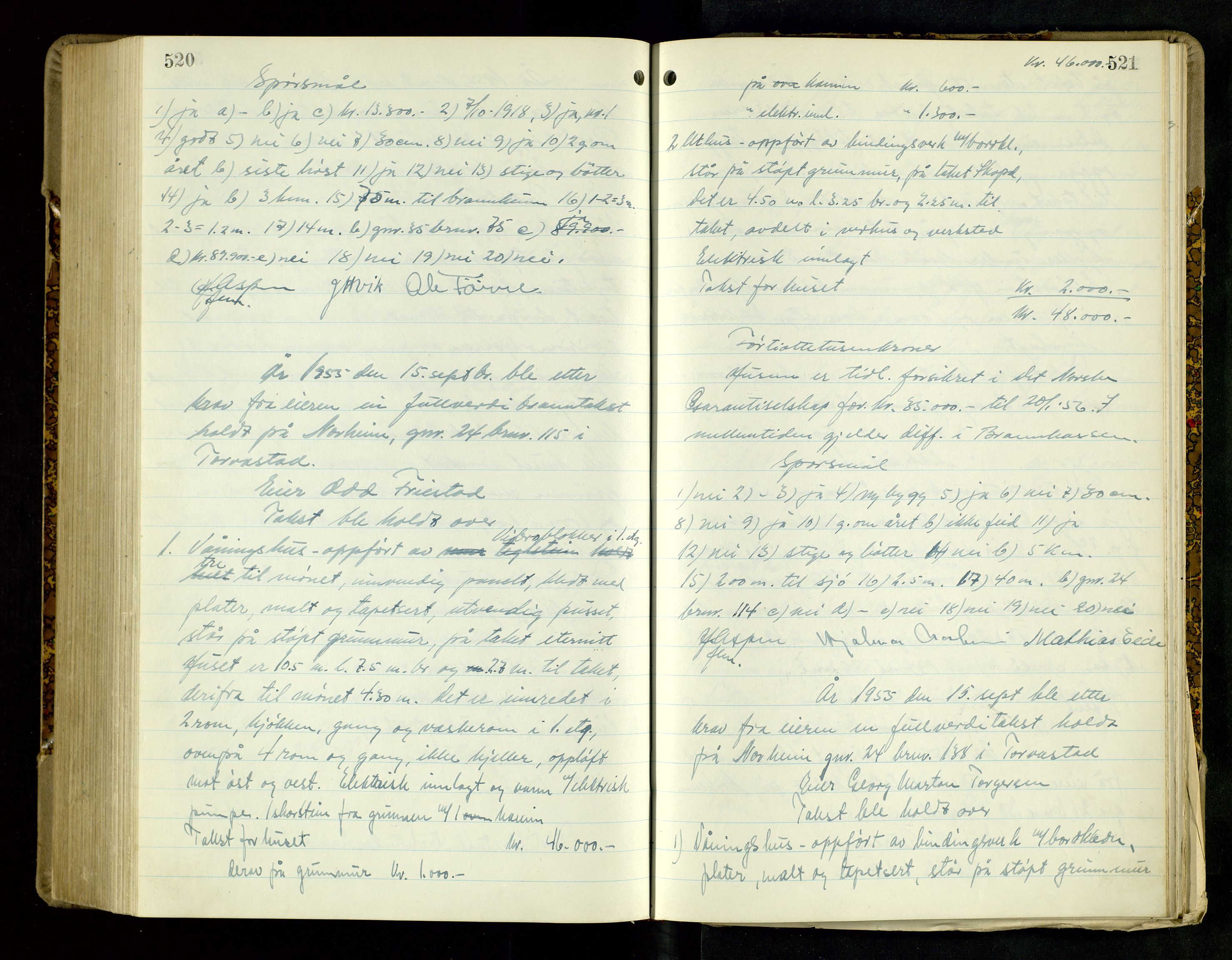 Norges Brannkasse Haugesund, AV/SAST-A-102142/0004/O/L0007: Branntakstprotokoll, 1951-1956, p. 520-521