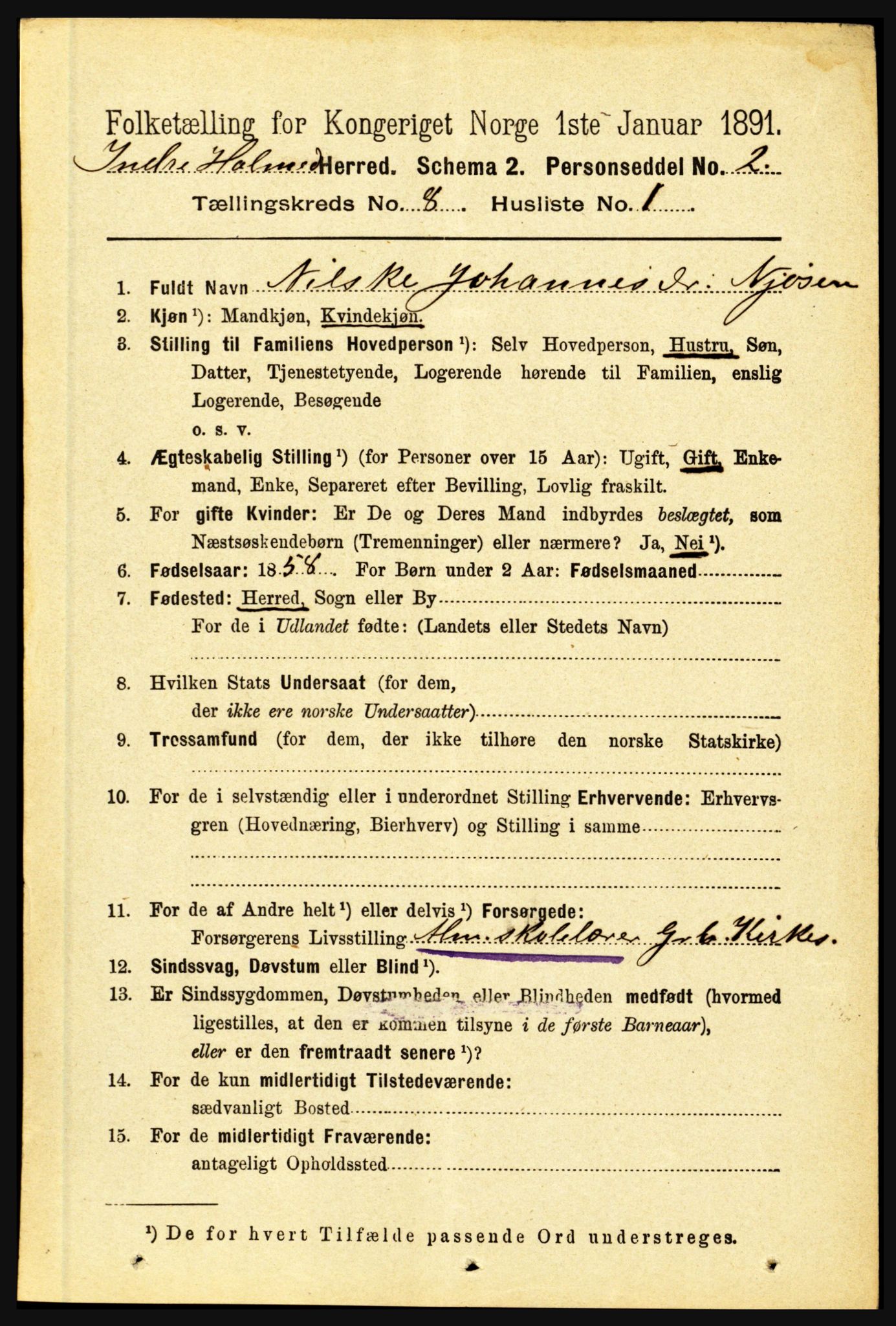 RA, 1891 census for 1430 Indre Holmedal, 1891, p. 3398