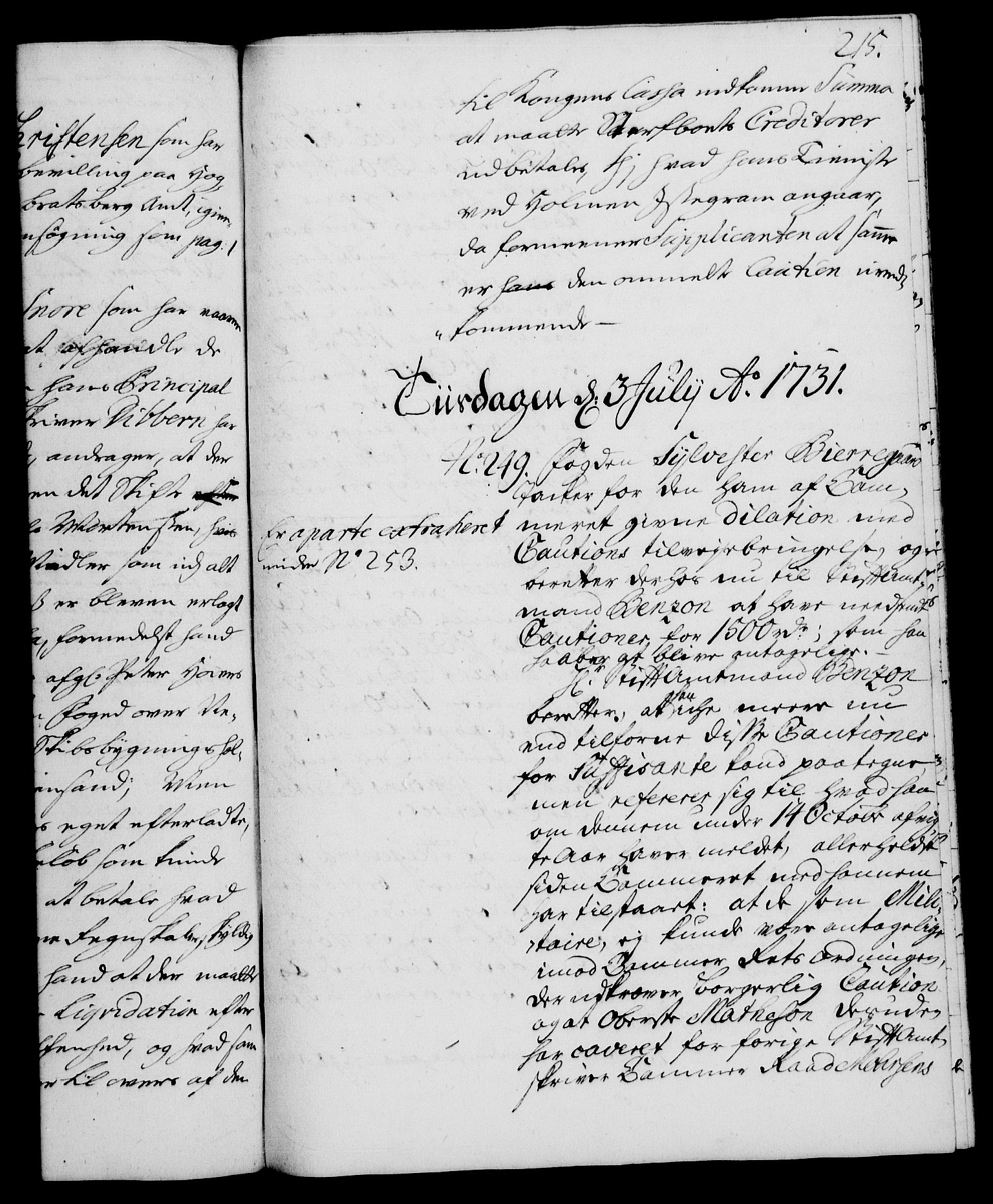 Rentekammeret, Kammerkanselliet, RA/EA-3111/G/Gh/Gha/L0013: Norsk ekstraktmemorialprotokoll (merket RK 53.58), 1731, p. 215