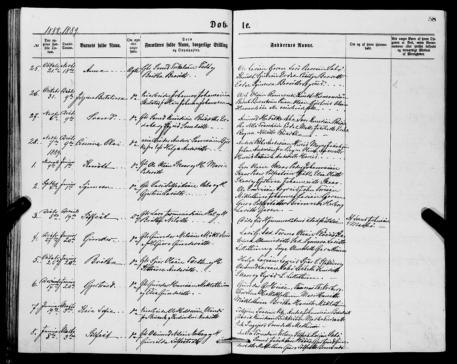 Ullensvang sokneprestembete, SAB/A-78701/H/Hab: Parish register (copy) no. C 2, 1871-1899, p. 58