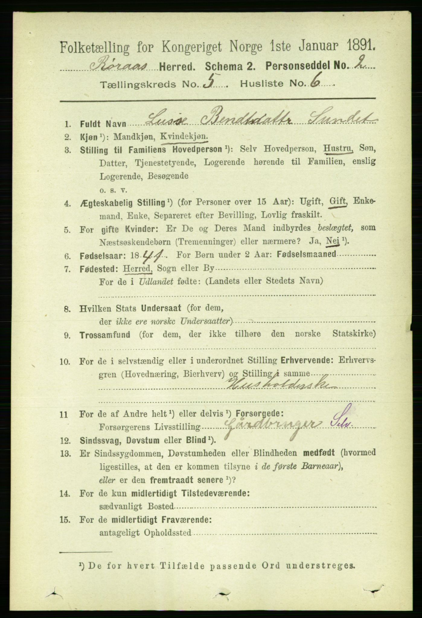 RA, 1891 census for 1640 Røros, 1891, p. 1049