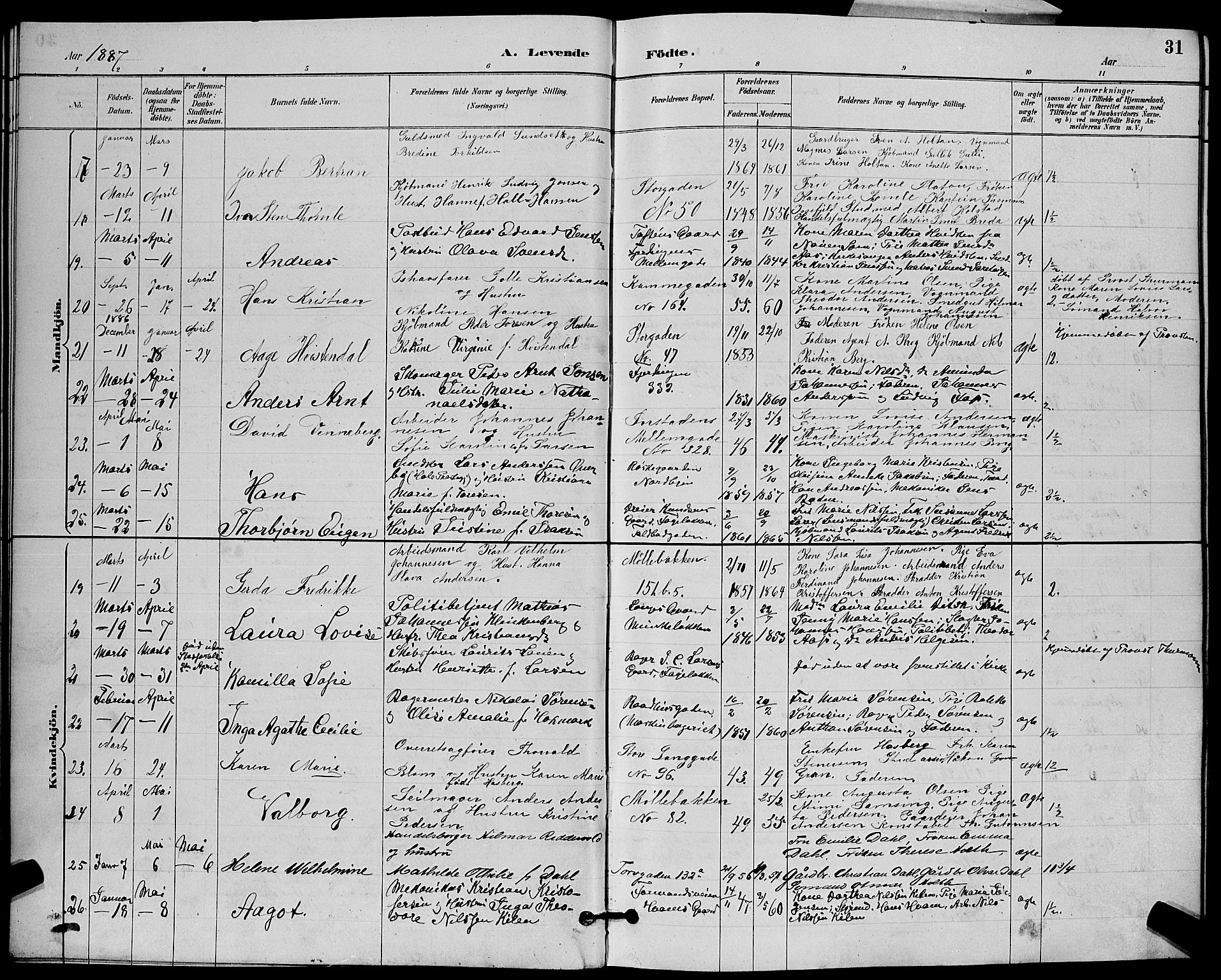 Tønsberg kirkebøker, AV/SAKO-A-330/G/Ga/L0006: Parish register (copy) no. 6, 1885-1895, p. 31