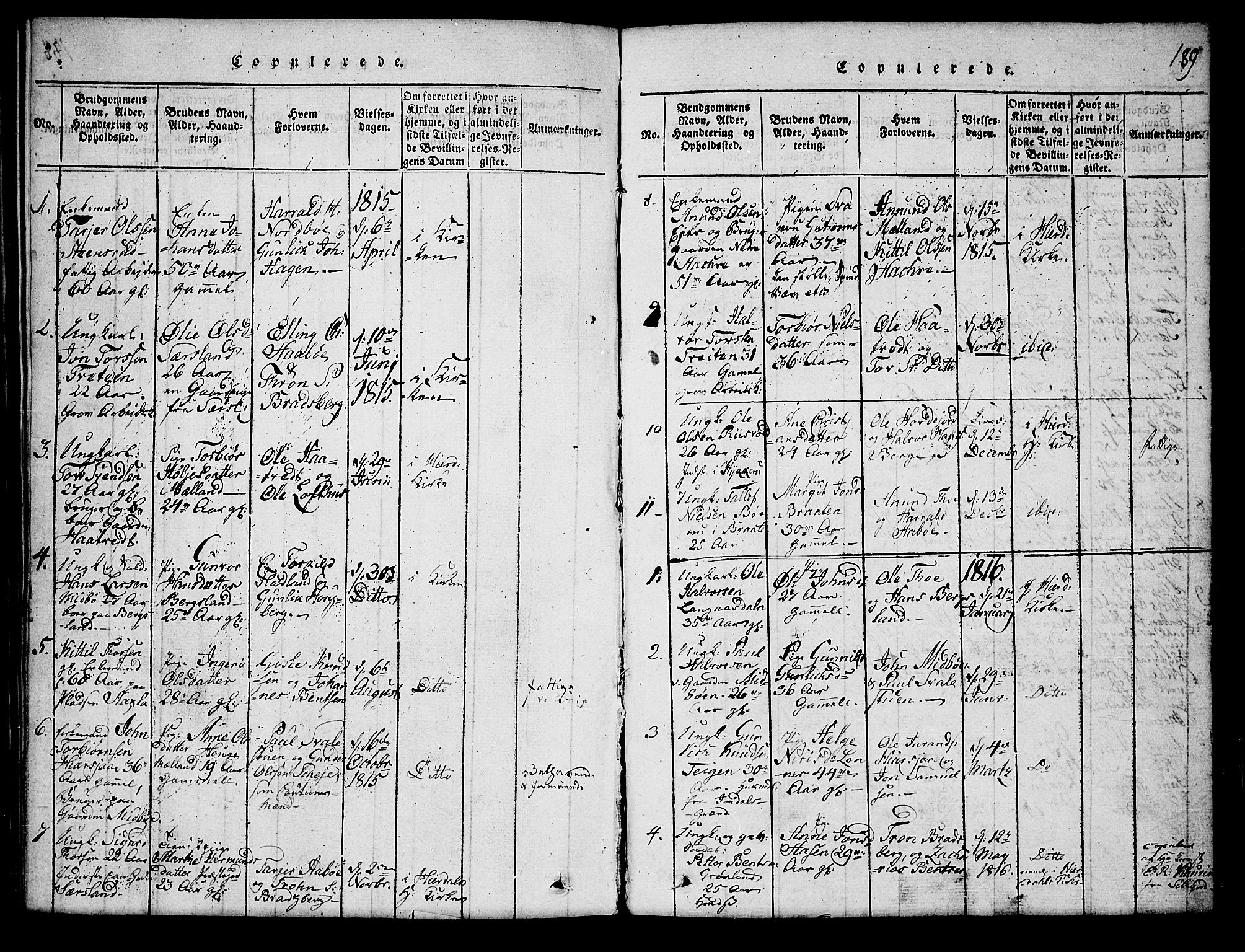 Hjartdal kirkebøker, SAKO/A-270/G/Ga/L0001: Parish register (copy) no. I 1, 1815-1842, p. 189