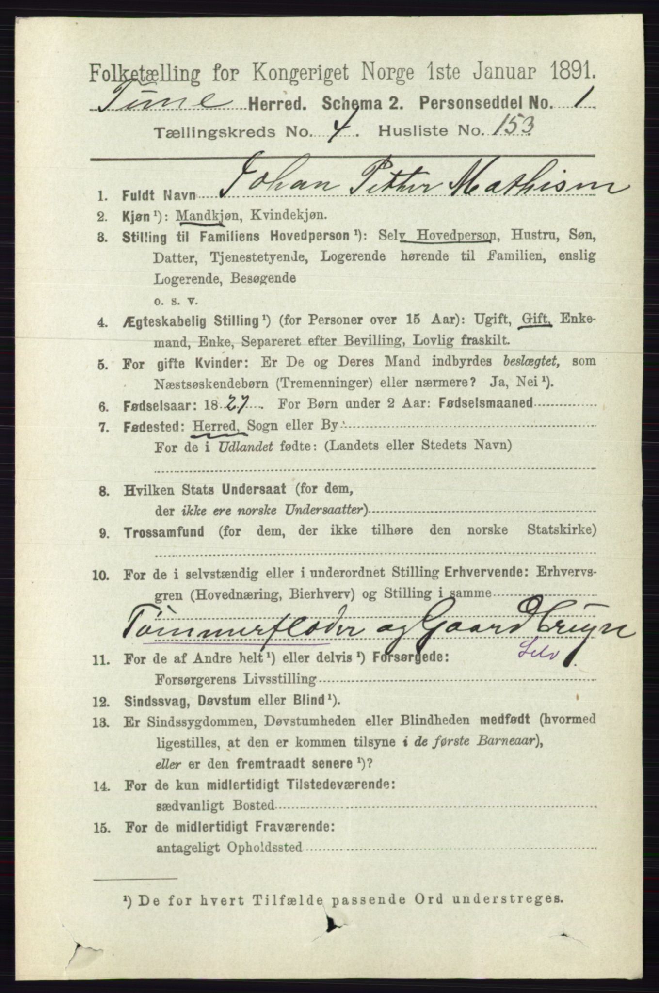 RA, 1891 census for 0130 Tune, 1891, p. 3152