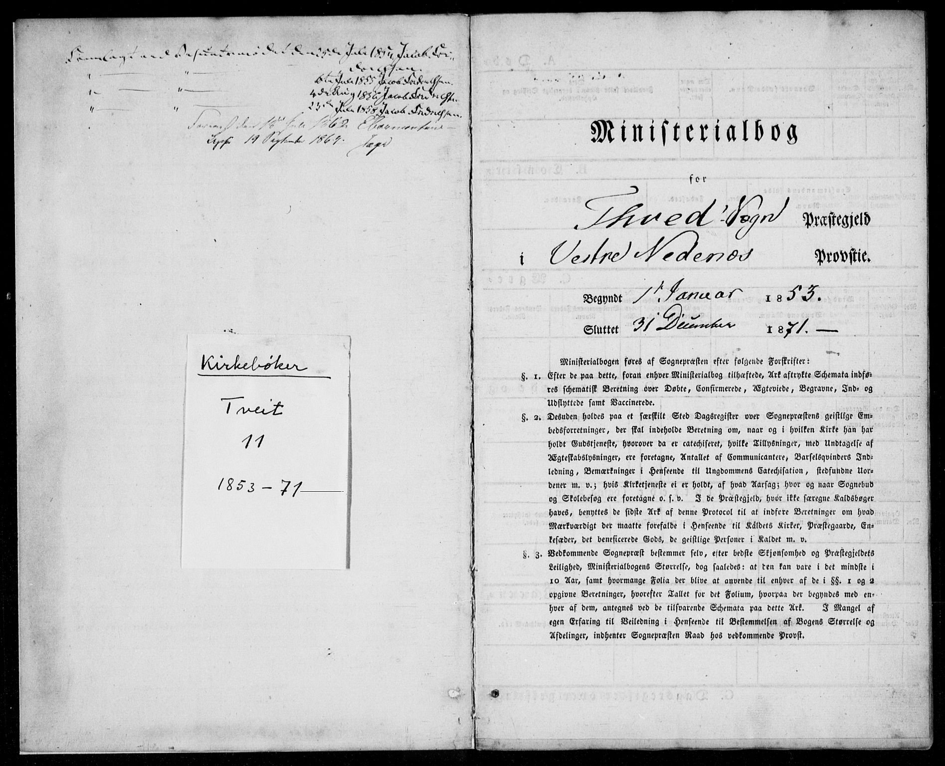 Tveit sokneprestkontor, SAK/1111-0043/F/Fa/L0005: Parish register (official) no. A 5, 1853-1871