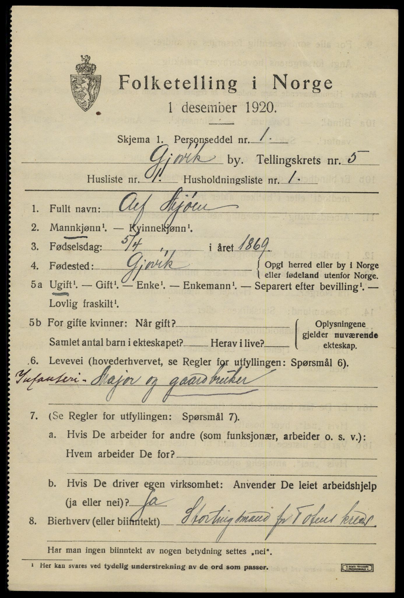 SAH, 1920 census for Gjøvik, 1920, p. 9998