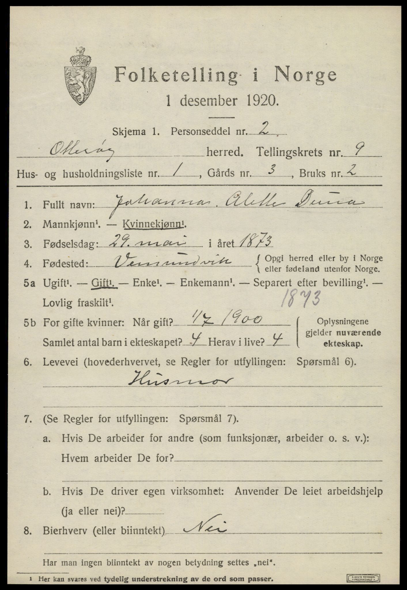 SAT, 1920 census for Otterøy, 1920, p. 3303