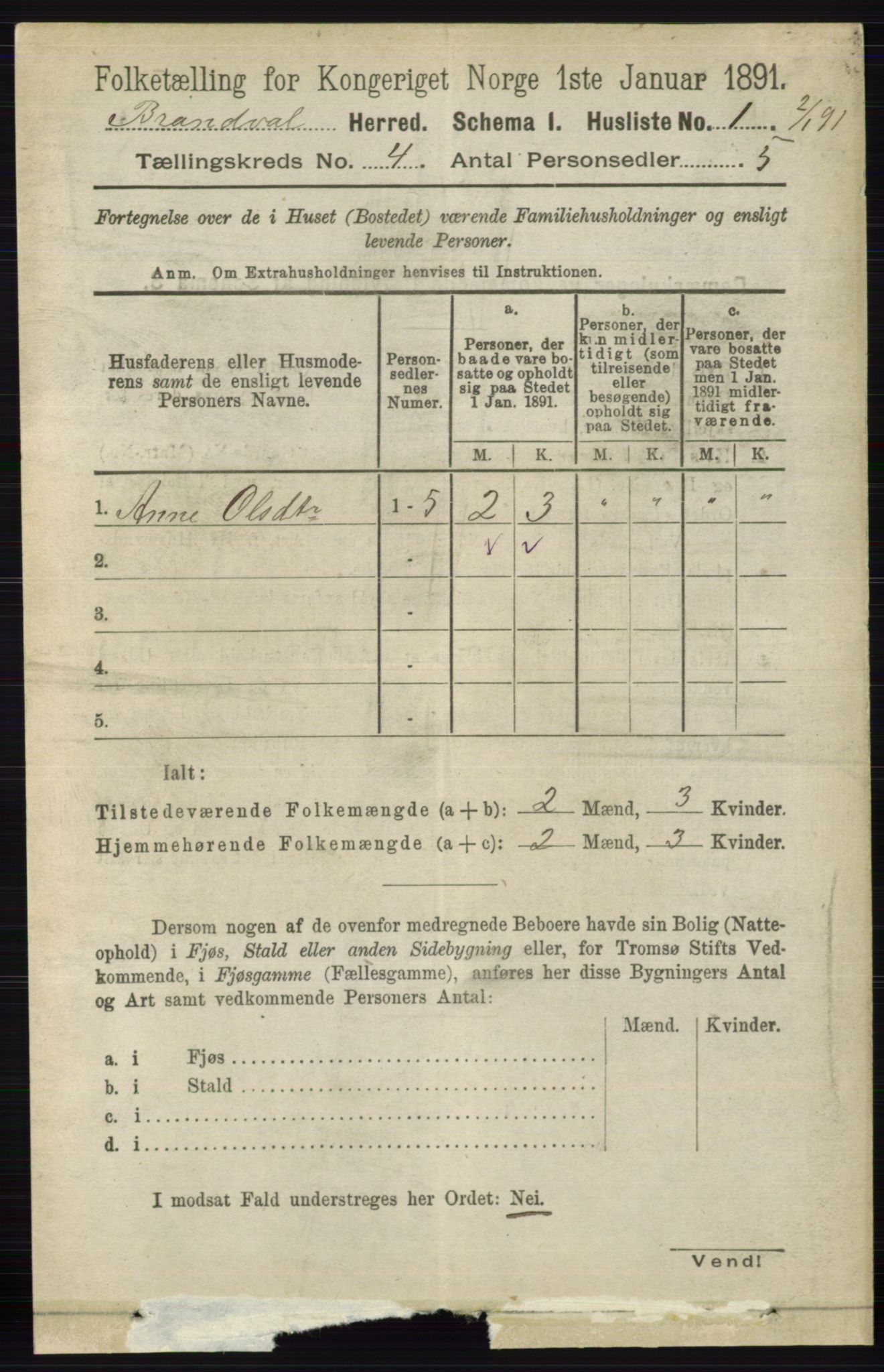 RA, 1891 census for 0422 Brandval, 1891, p. 1645