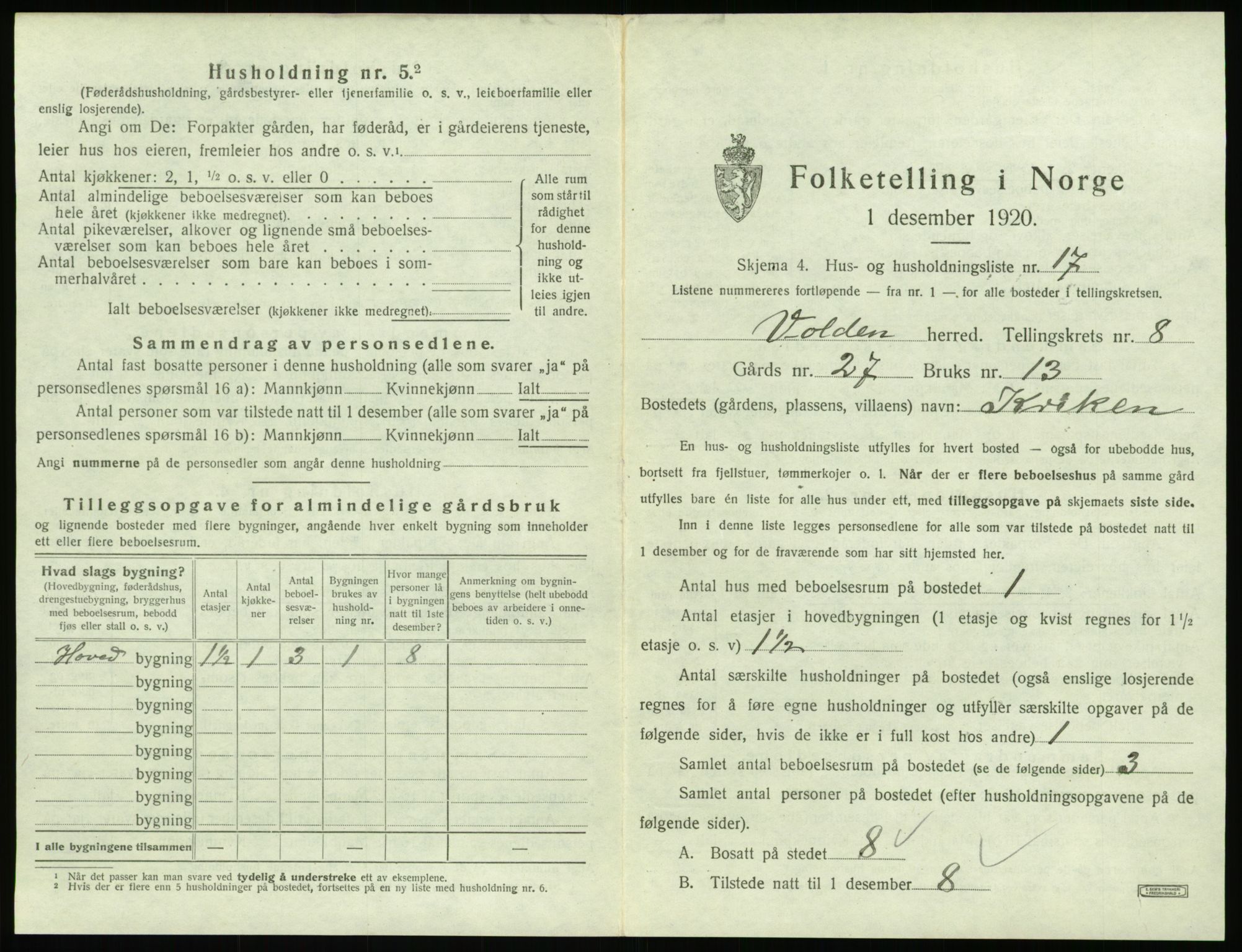 SAT, 1920 census for Volda, 1920, p. 760