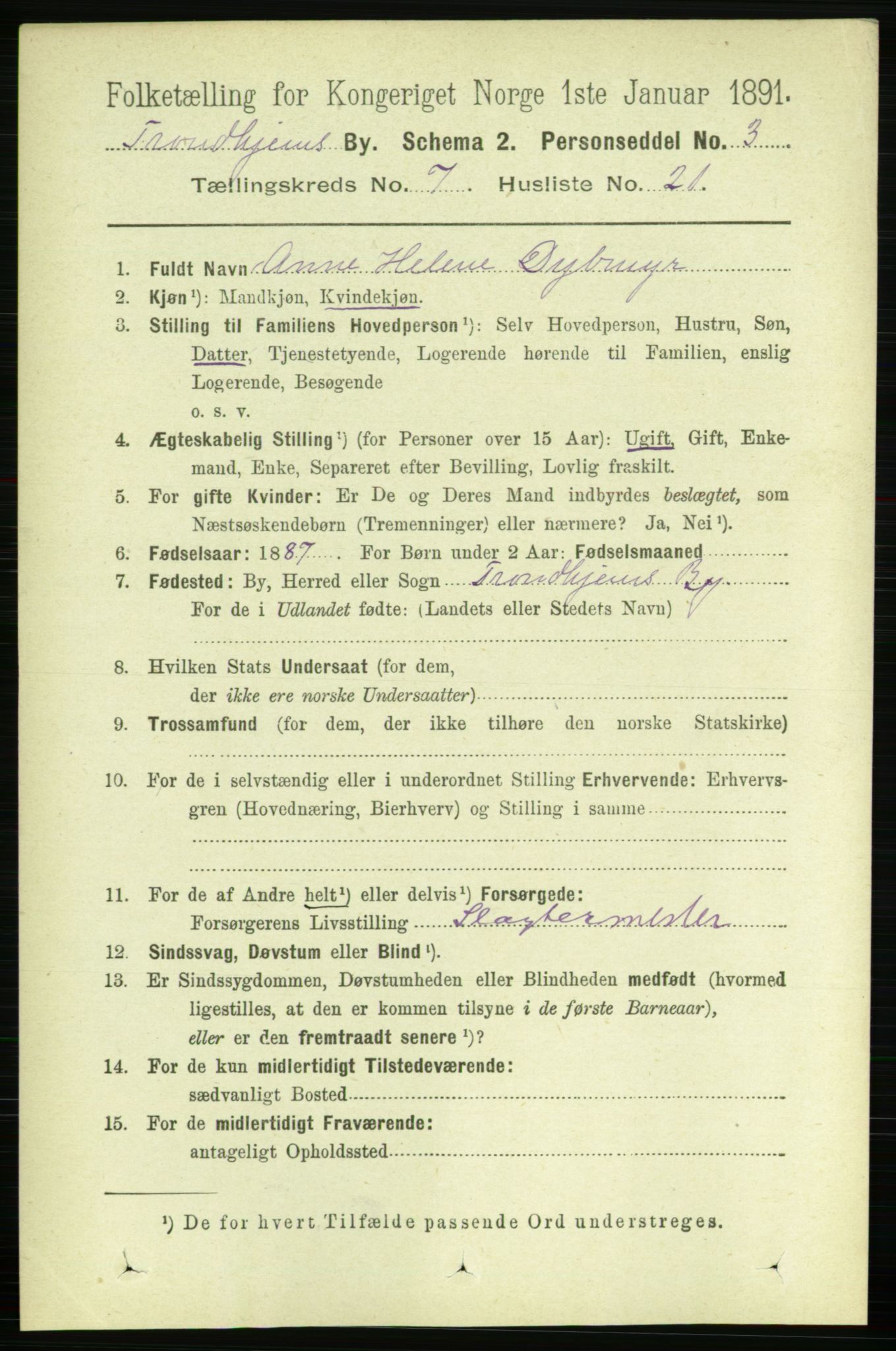 RA, 1891 census for 1601 Trondheim, 1891, p. 6216